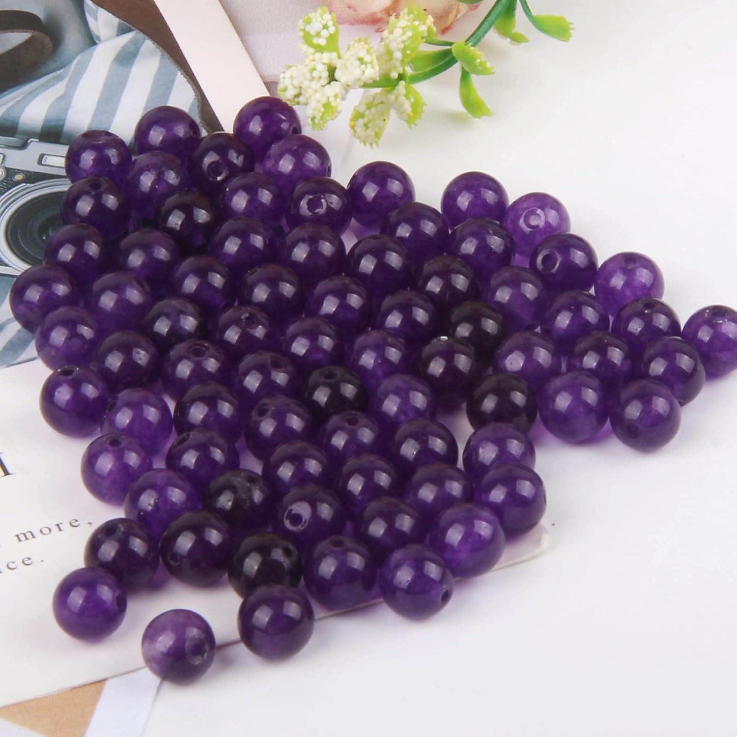 Fishdown Cuentas de piedra natural de 0.315 pulgadas, 100 cuentas sueltas naturales para hacer joyas, cuentas redondas de chakras para hacer