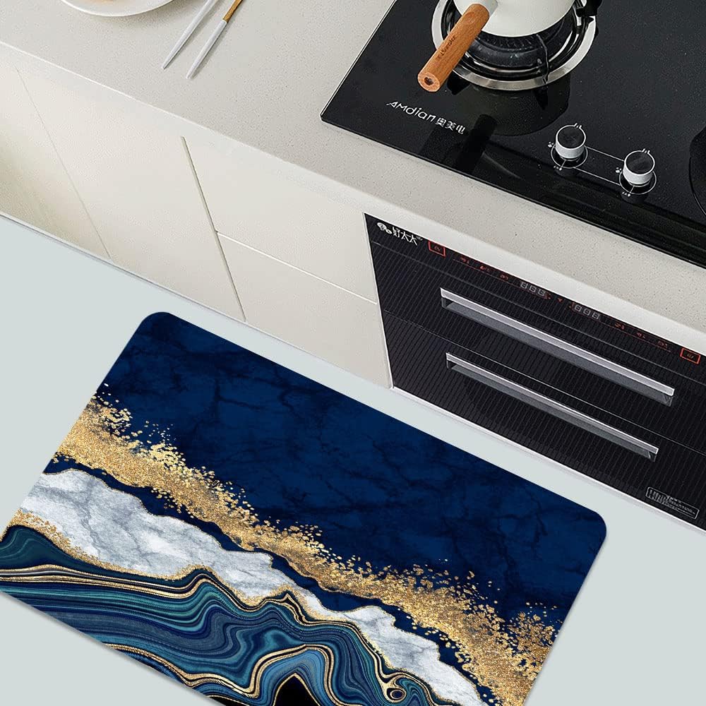 Tapete de baño de piedra de tierra de diatomeas súper absorbente, alfombras de baño de secado rápido con mármol azul, tapete de baño antideslizante,