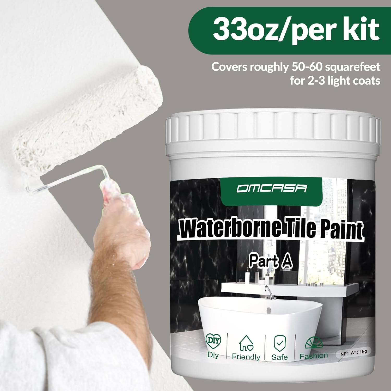Omcasa Kit de renovación de tina y azulejos, reparación de bañera de fregadero sin olor, kit de reglaze de encimera, fácil aplicación de cubierta,