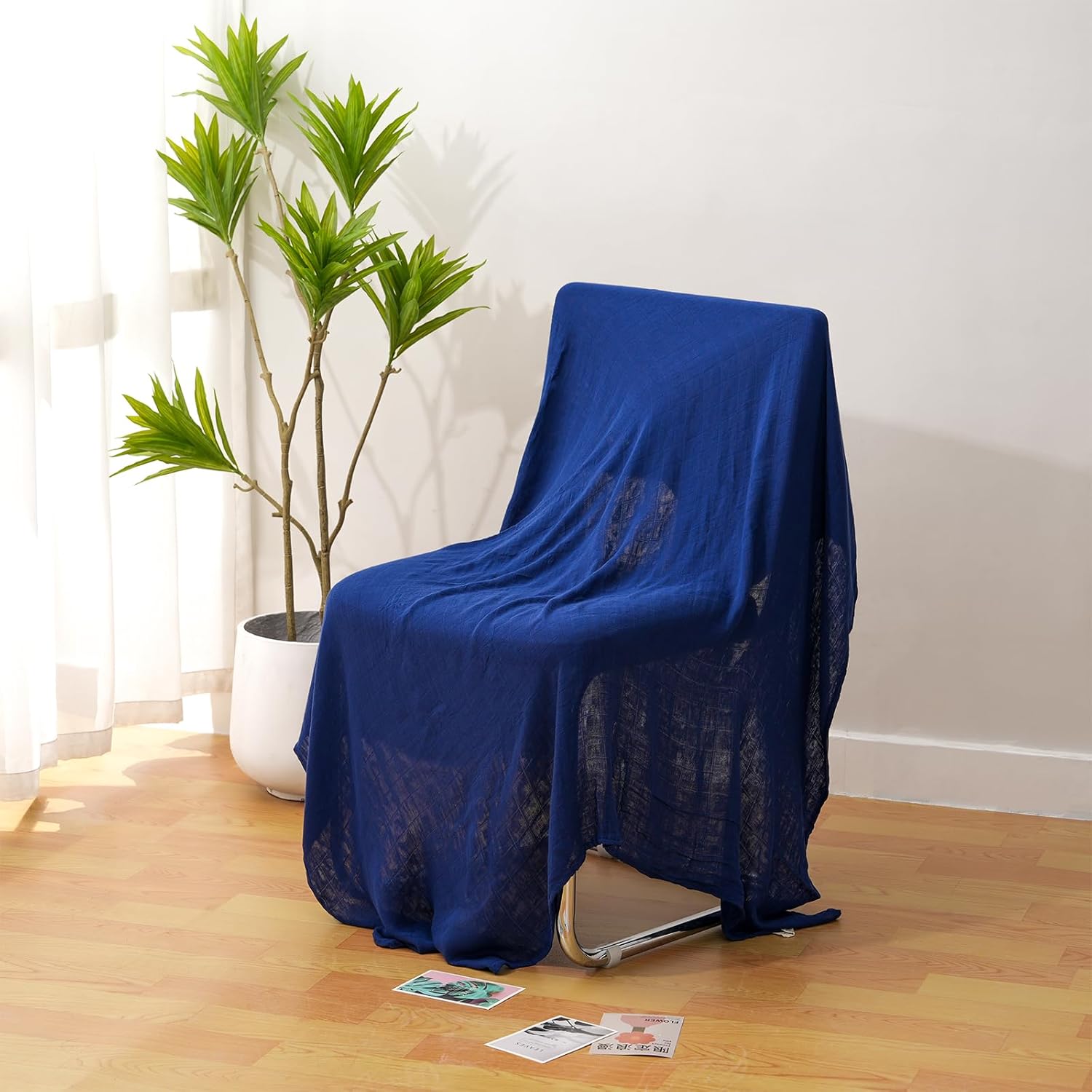 Muslin Swaddle Blanket, 100% Viscose Made from Bamboo Solid Dark Blue Unisex Swaddle Wrap, Soft Silky Muslin Swaddle Blankets Neutral Receiving