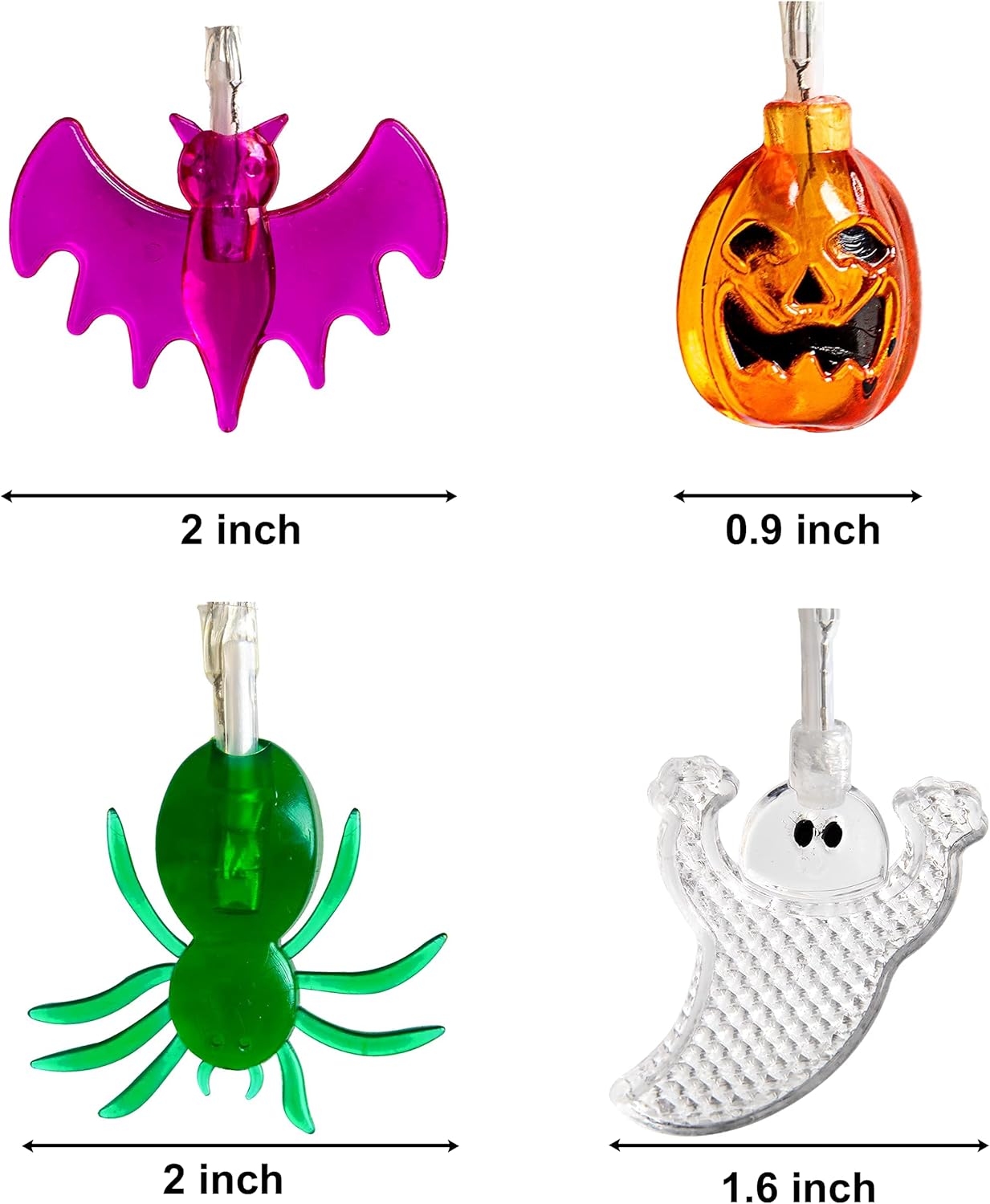 JOYIN Decoraciones de luces de Halloween, juego de 4 tiras de luces a pilas (calabaza murciélago fantasma araña) con temporizador, 4 x 15 pies, 8