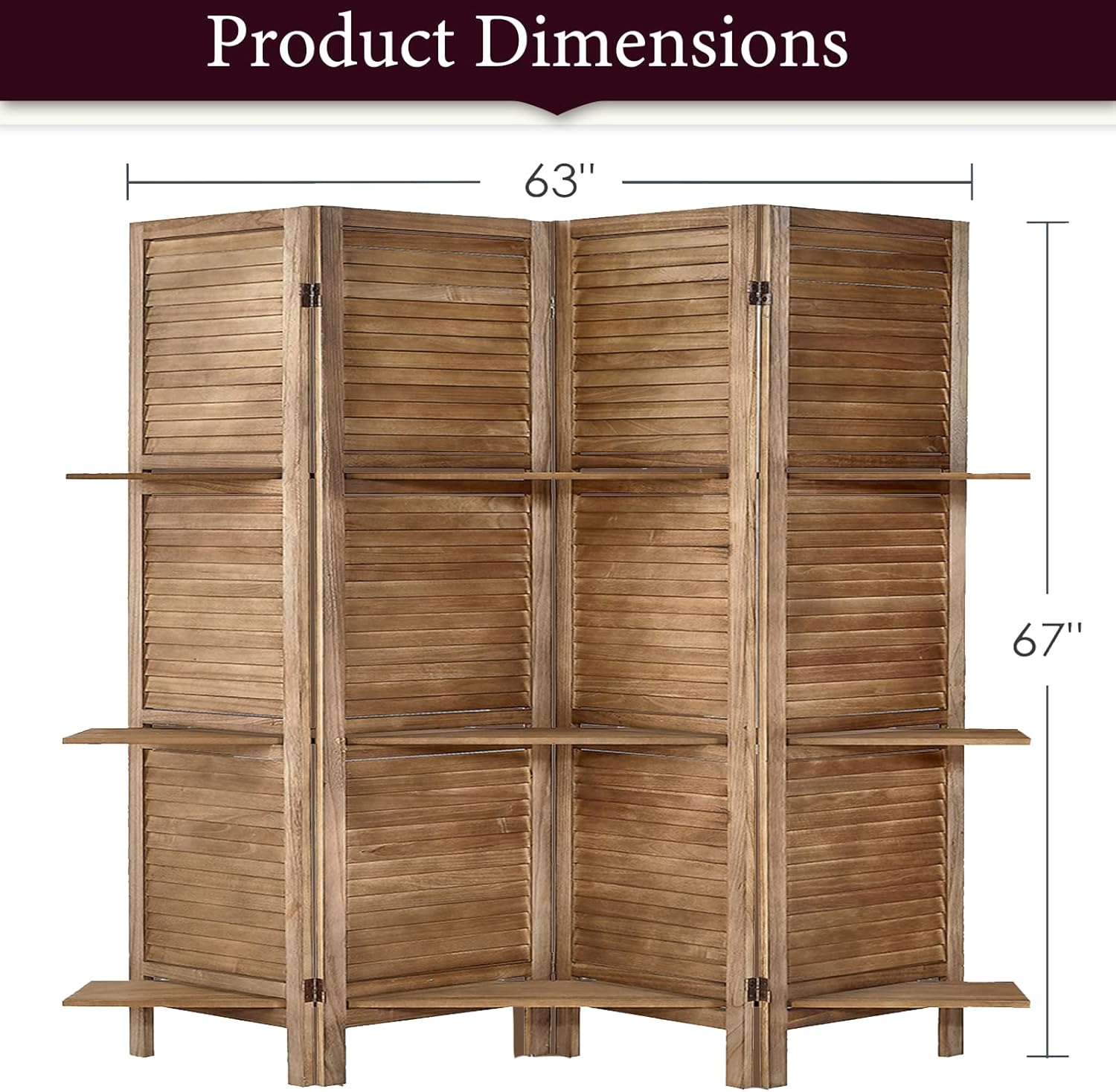 ROSE HOME FASHION Divisor de habitación de madera de 4 paneles de 5.6 pies, paneles de pantalla de privacidad plegables de madera, divisor de