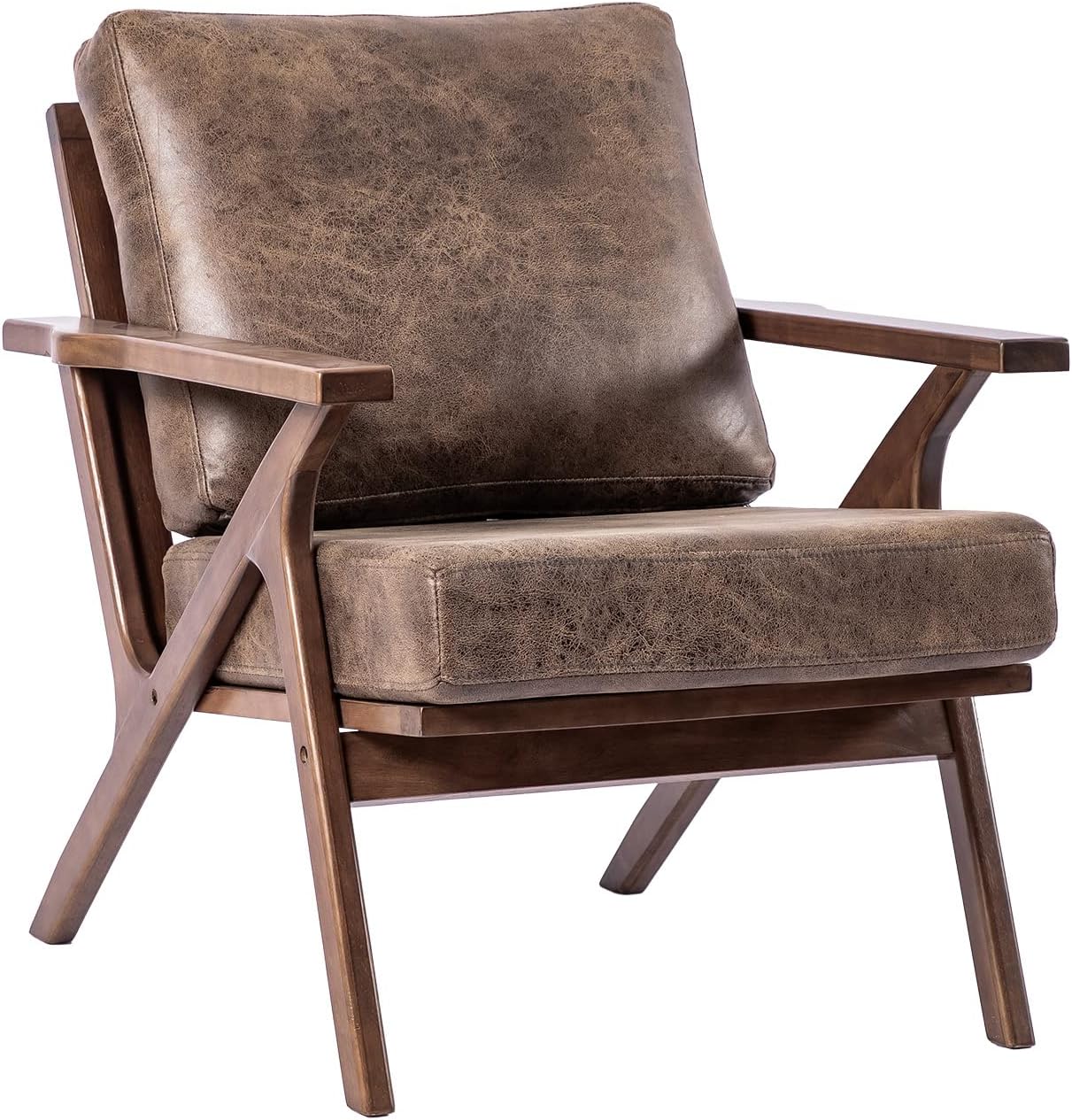 UNICOO – Silla de mediados de siglo, sillón tapizado retro, con marco de madera y cojines extraíbles, silla grande de ocio para sala de