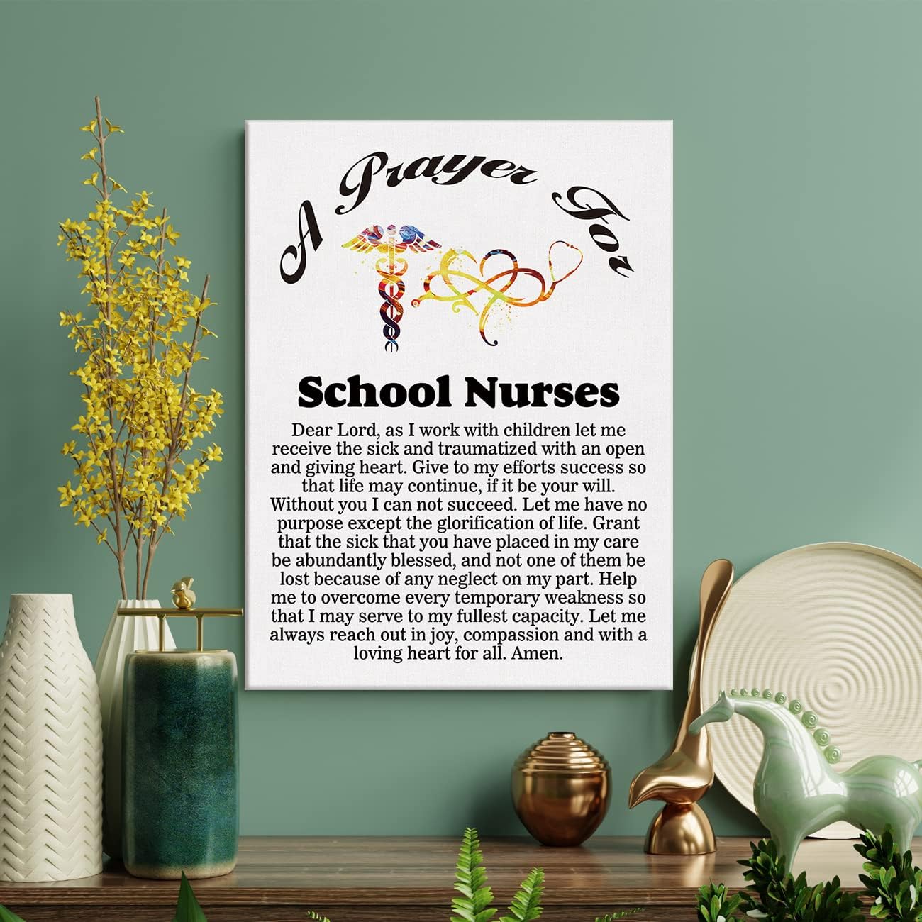LEXSIVO Lienzo de oración para enfermeras escolares, decoración de pared para el hogar, pintura de regalo para enfermeras escolares, 12 x 15