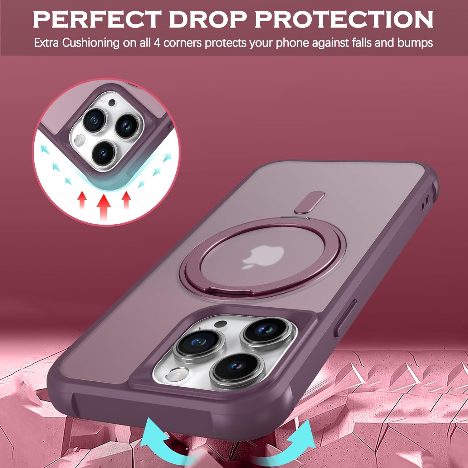 YINLAI Funda para iPhone 15 Pro Max de 6.7 pulgadas, magnética compatible con Magsafe con soporte de anillo giratorio de 360, soporte delgado