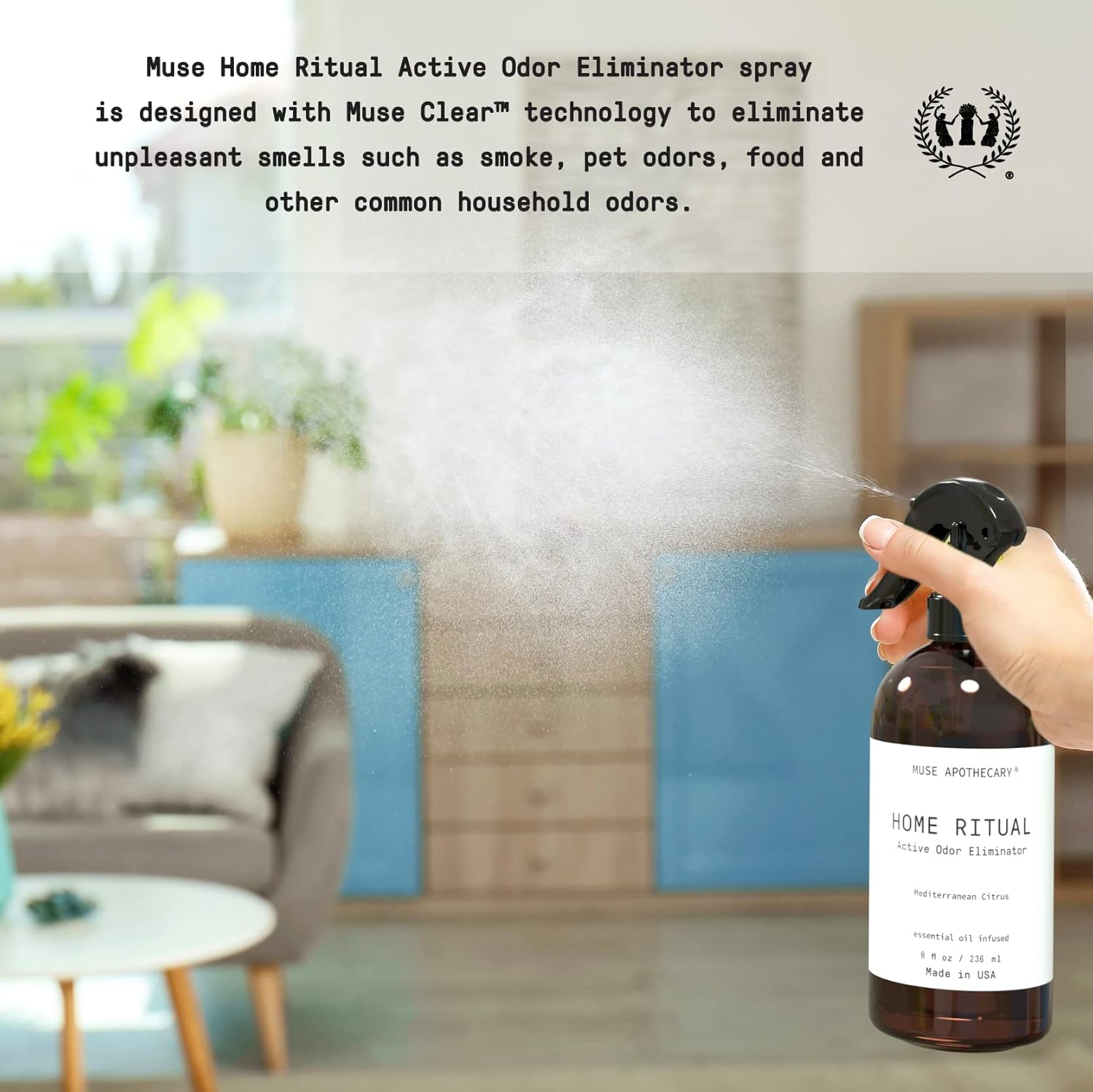 Muse Apothecary Home Ritual – Spray eliminador de olores activo  Eliminador de olores para el hogar  Desodorizador de muebles en aerosol y
