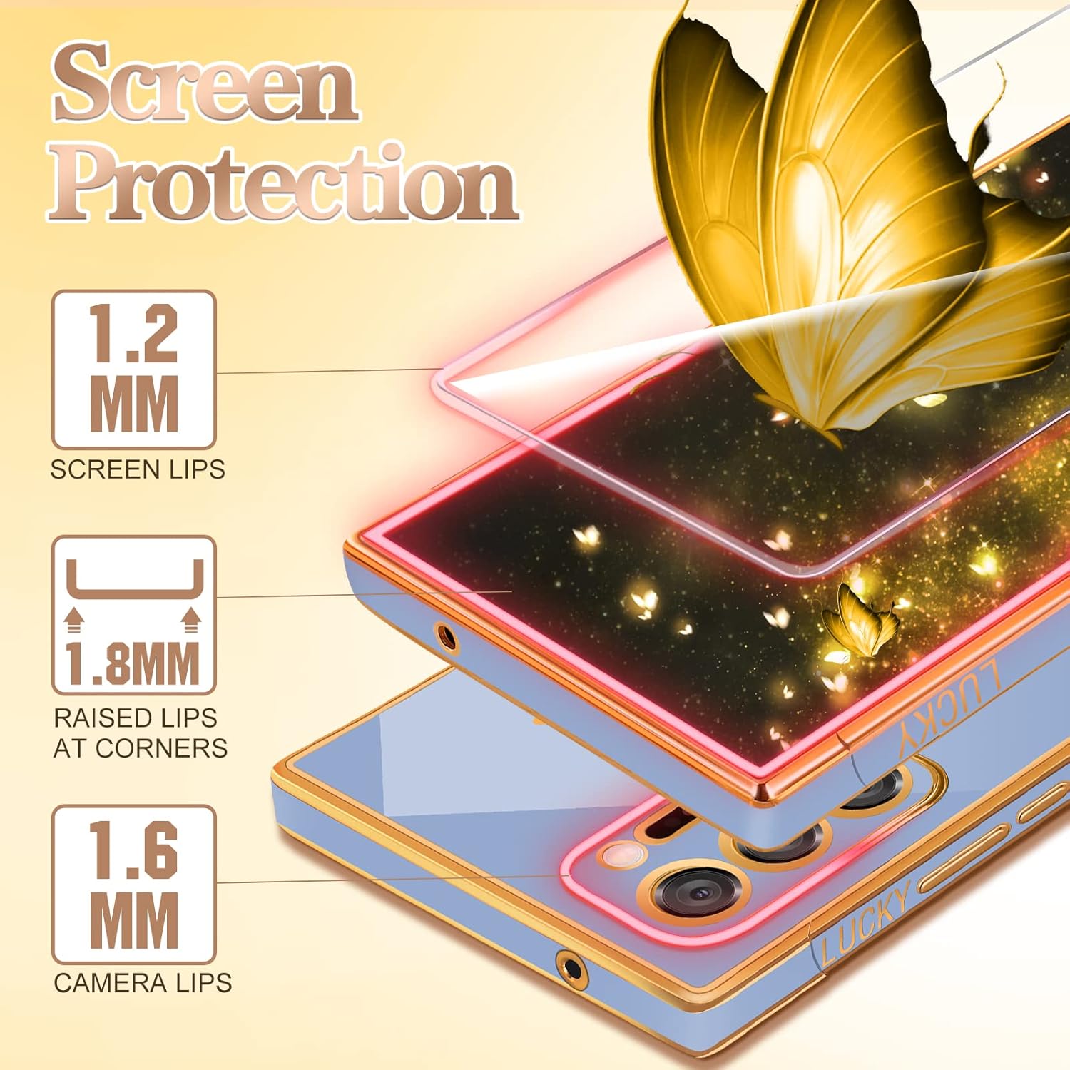 Coralogo Funda para Samsung Galaxy Note 20 Ultra con diseño de mariposas para mujeres y niñas, bonito diseño de mariposas chapado en oro azul con