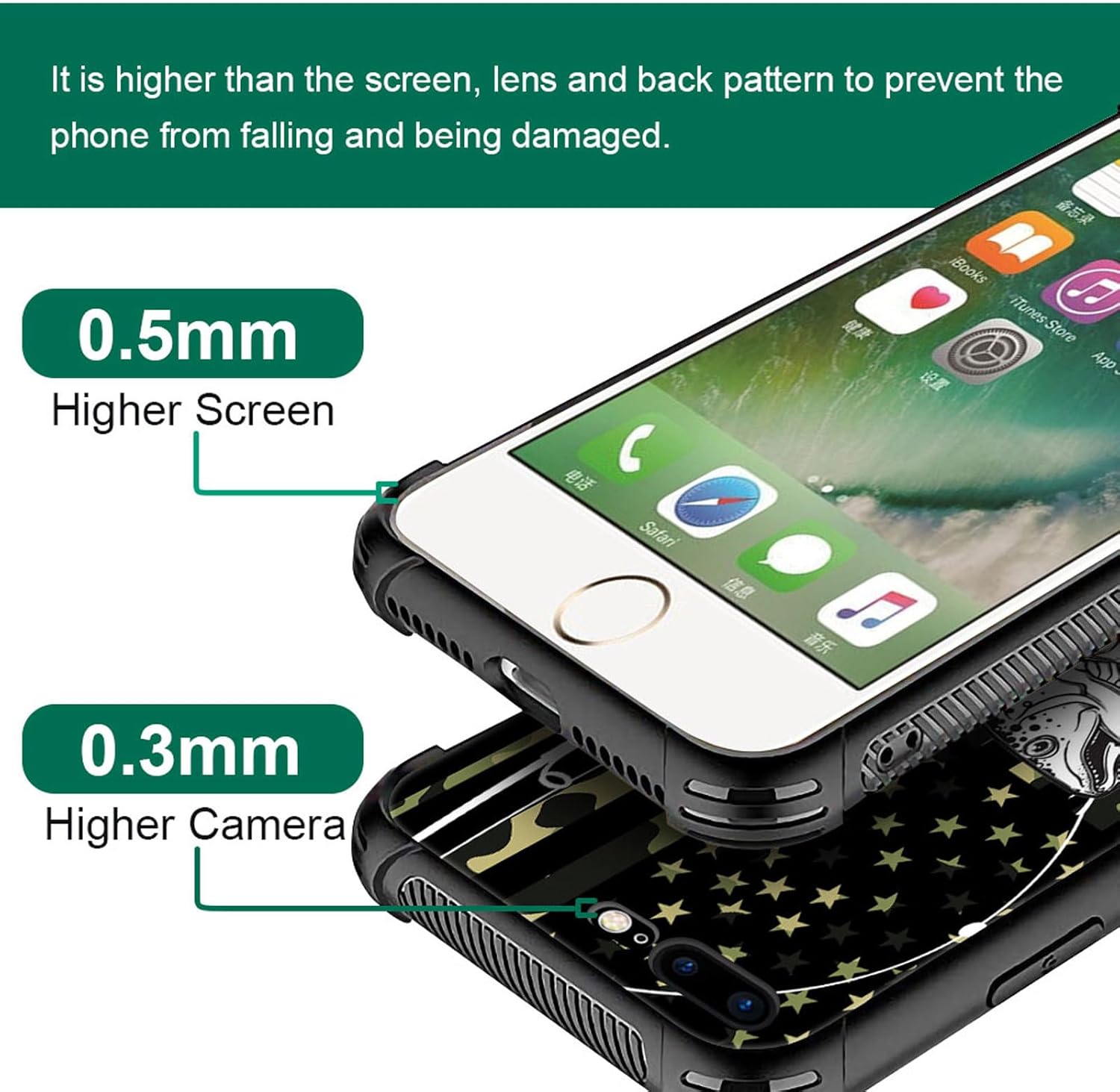 DAIZAG Funda compatible con iPhone 7 Plus8 Plus Camo Fishing American Flag Phone Case a prueba de golpes suave funda para teléfono para niños y