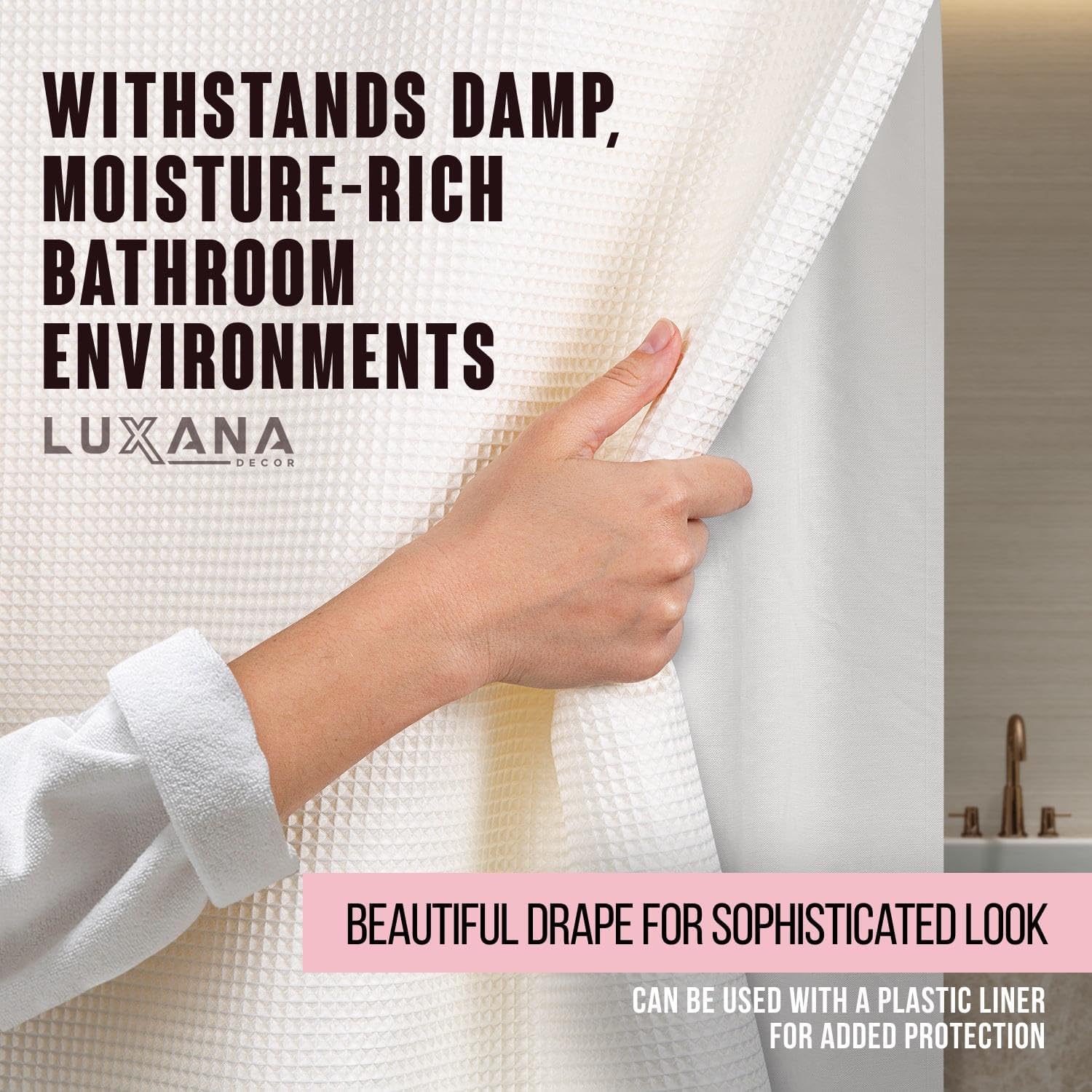 LUXANA Cortina blanca crema de 72 x 72 pulgadas, juego de cortinas de ducha con 12 ganchos, juego de cortinas de baño neutras con cortina de ducha