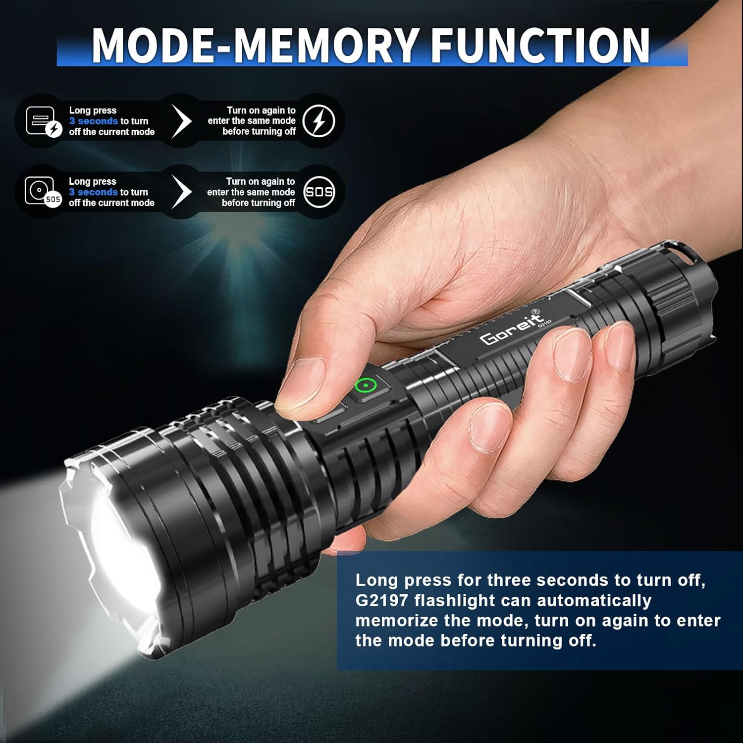 Goreit Linternas recargables de alto lúmenes, 980000 lúmenes XHM77.2, luces de flash con pilas, linterna táctica de mano, linterna impermeable súper