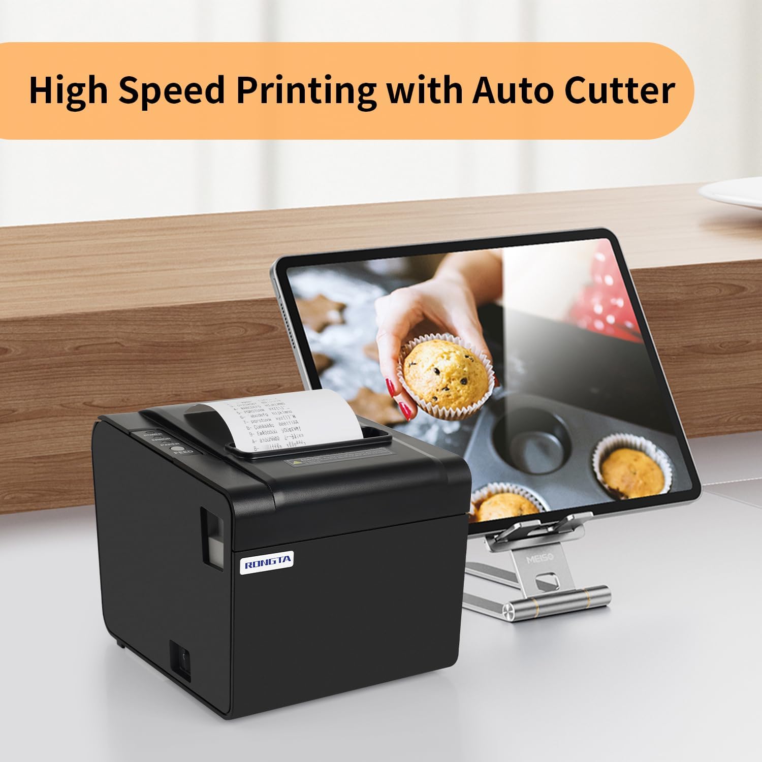 Rongta Impresora de recibos POS, impresora térmica de 3.150 in, ESCPOS, impresora de cocina de restaurante con cortador automático, cajón de