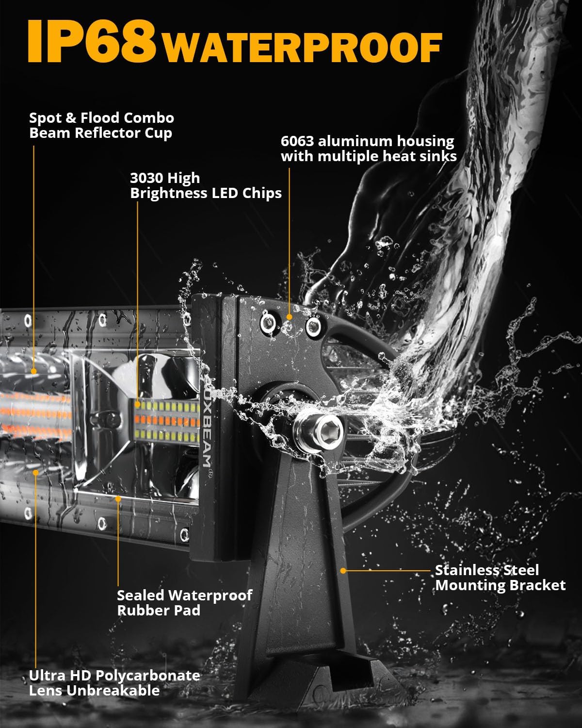 Auxbeam Barra de luz LED recta de 42 pulgadas y 240 W, 6 modos de luz estroboscópica blanca ámbar todoterreno, haz combinado de inundación puntual