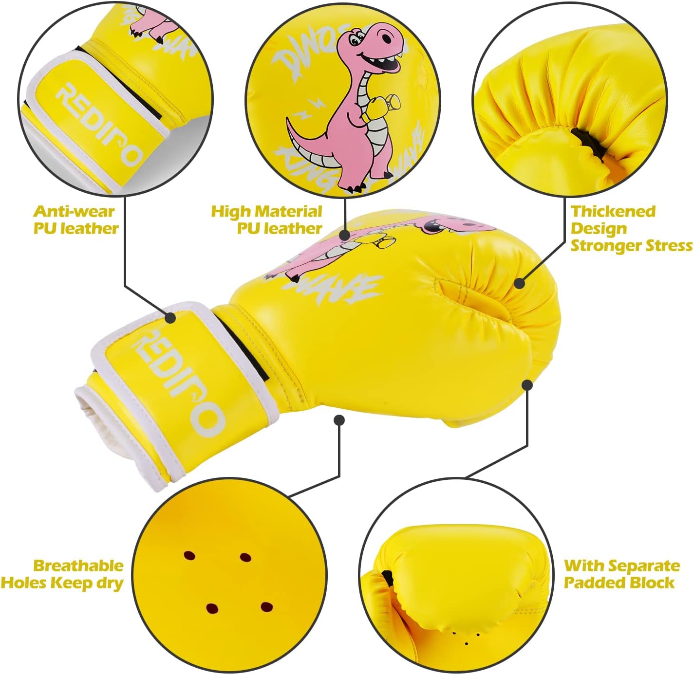 Redipo Kids Boxing Gloves for Boys and Girls, Youth Boxing Training Gloves for Kids 3-15, 4&6OZ Punching Bag Kickboxing Thai Mitts MMA Training
