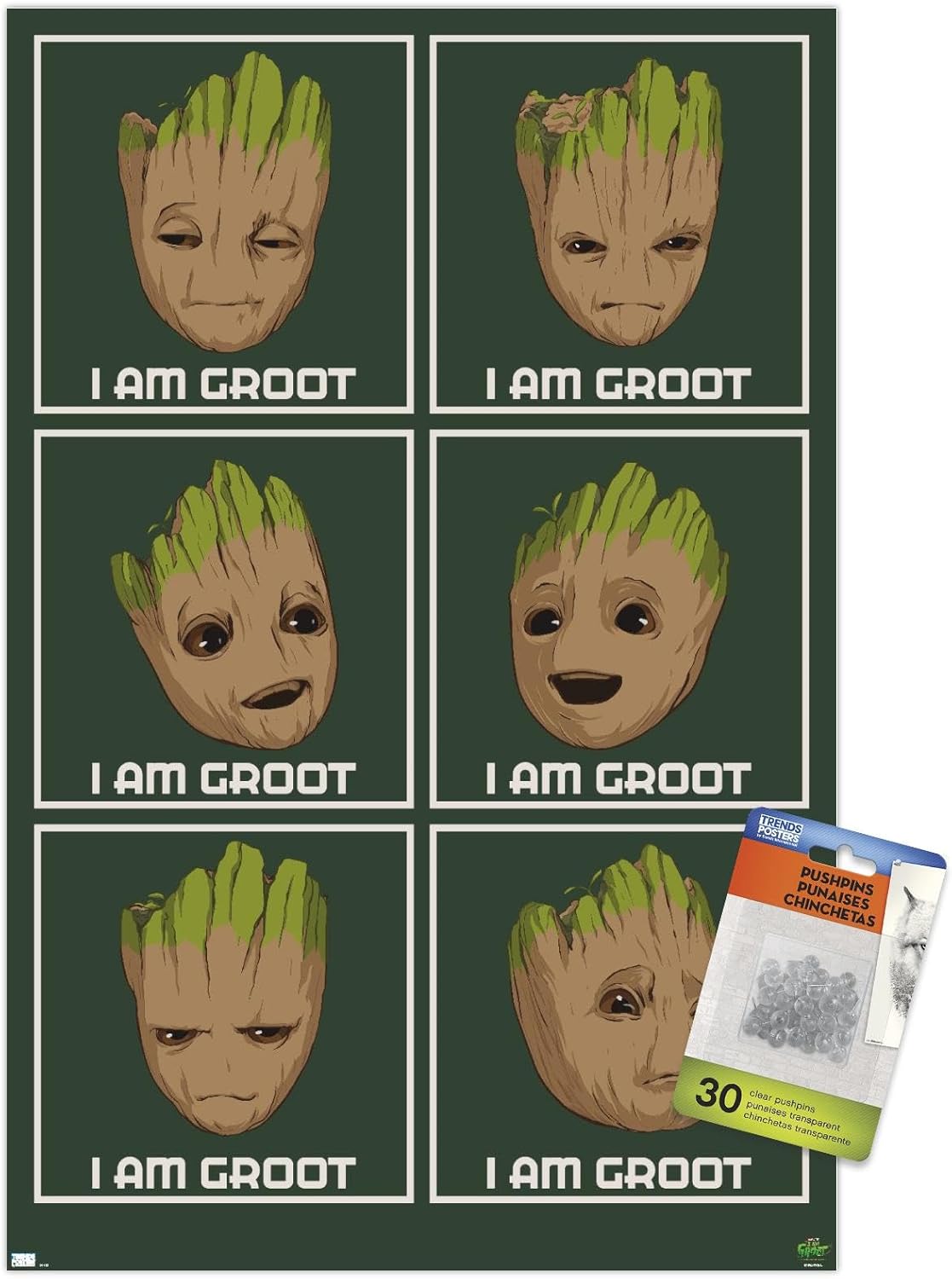Trends International Marvel I Am Groot Season 2 – Póster de pared I Am Groot, 14.72 x 22.37 pulgadas, paquete de póster premium y alfiler
