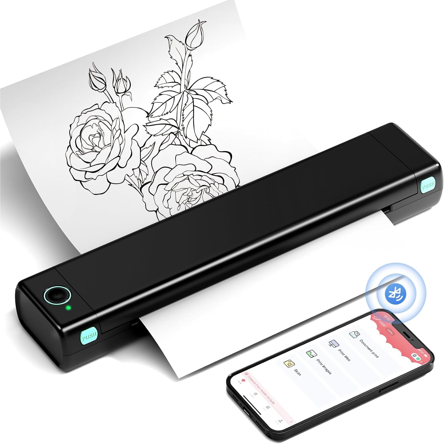 Impresoras portátiles inalámbricas para viajes, impresora térmica sin tinta, impresora móvil Bluetooth M08F compatible con letras de 8.5 x 11