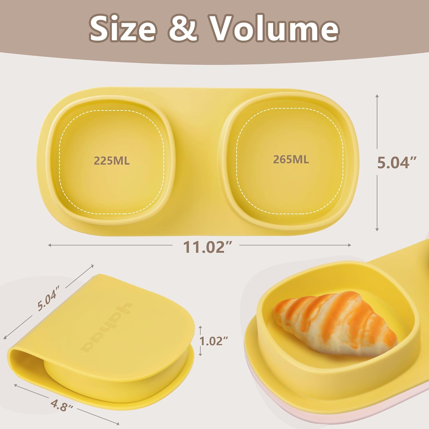Plato plegable de silicona para bebés, plato antideslizante de agarre dividido 2 en 1, juego de alimentación para entrenamiento de autoalimentación