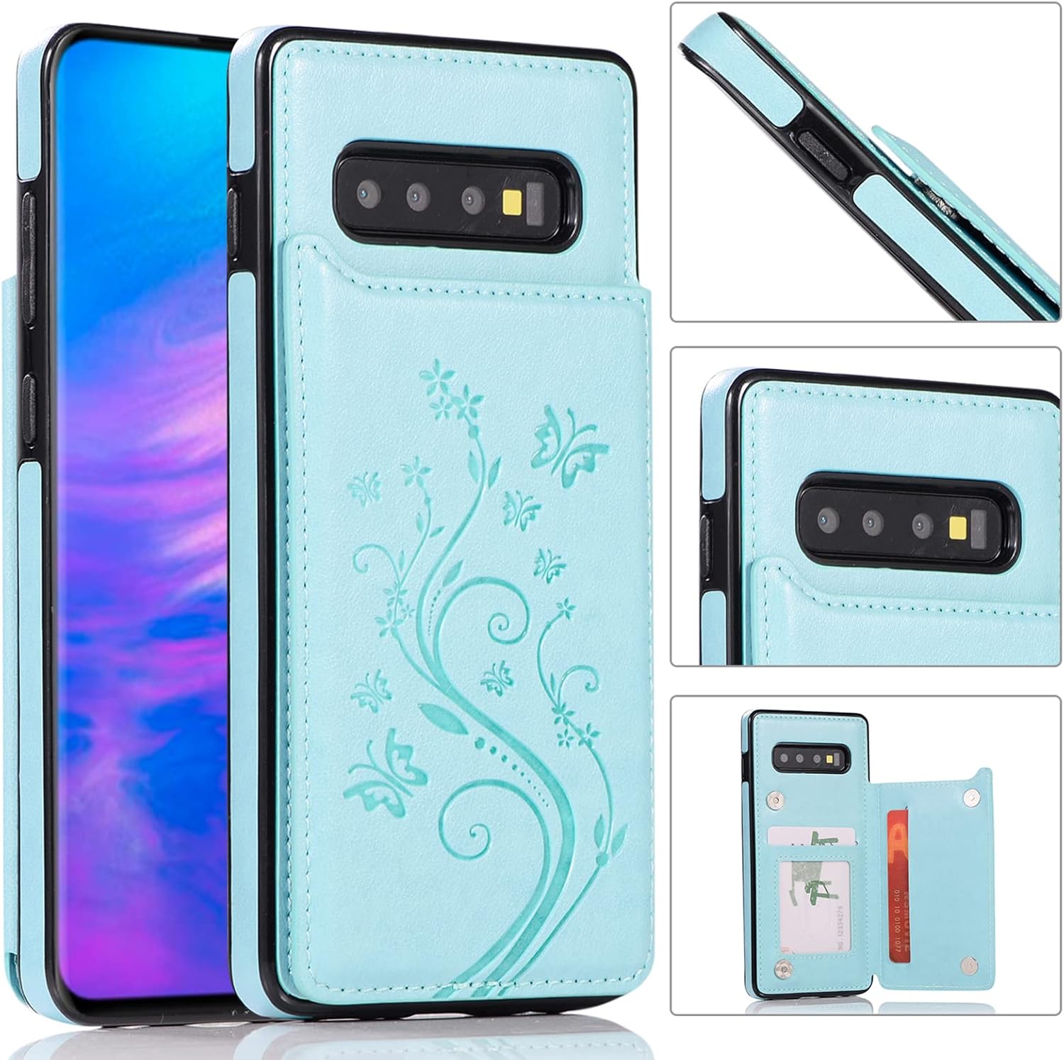 Funda de teléfono para Samsung Galaxy S10 Plus con protector de pantalla de vidrio templado y tarjetero con soporte para tarjetero, accesorios de