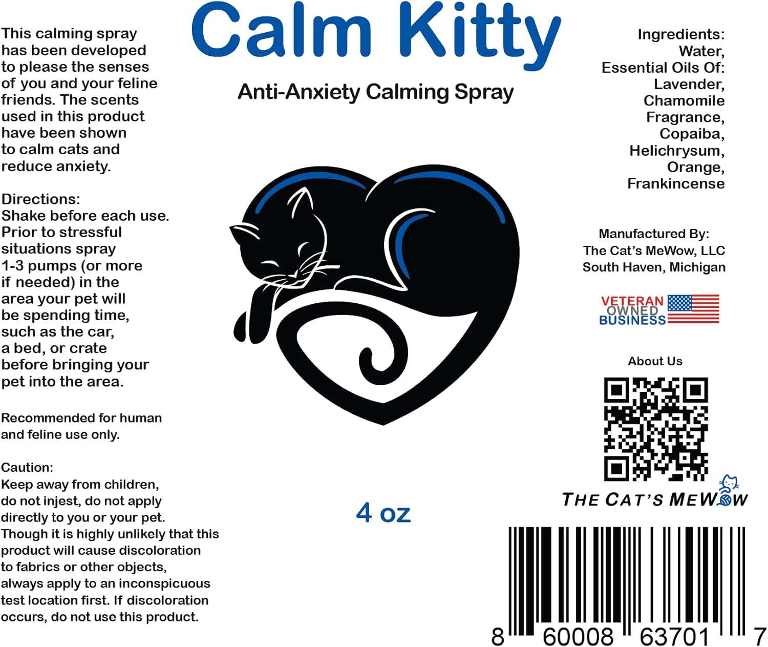 The Cat’s MeWow Calm Kitty – Spray calmante – Alivio natural del estrés y alivio de la ansiedad para gatos – Solución calmante sin drogas