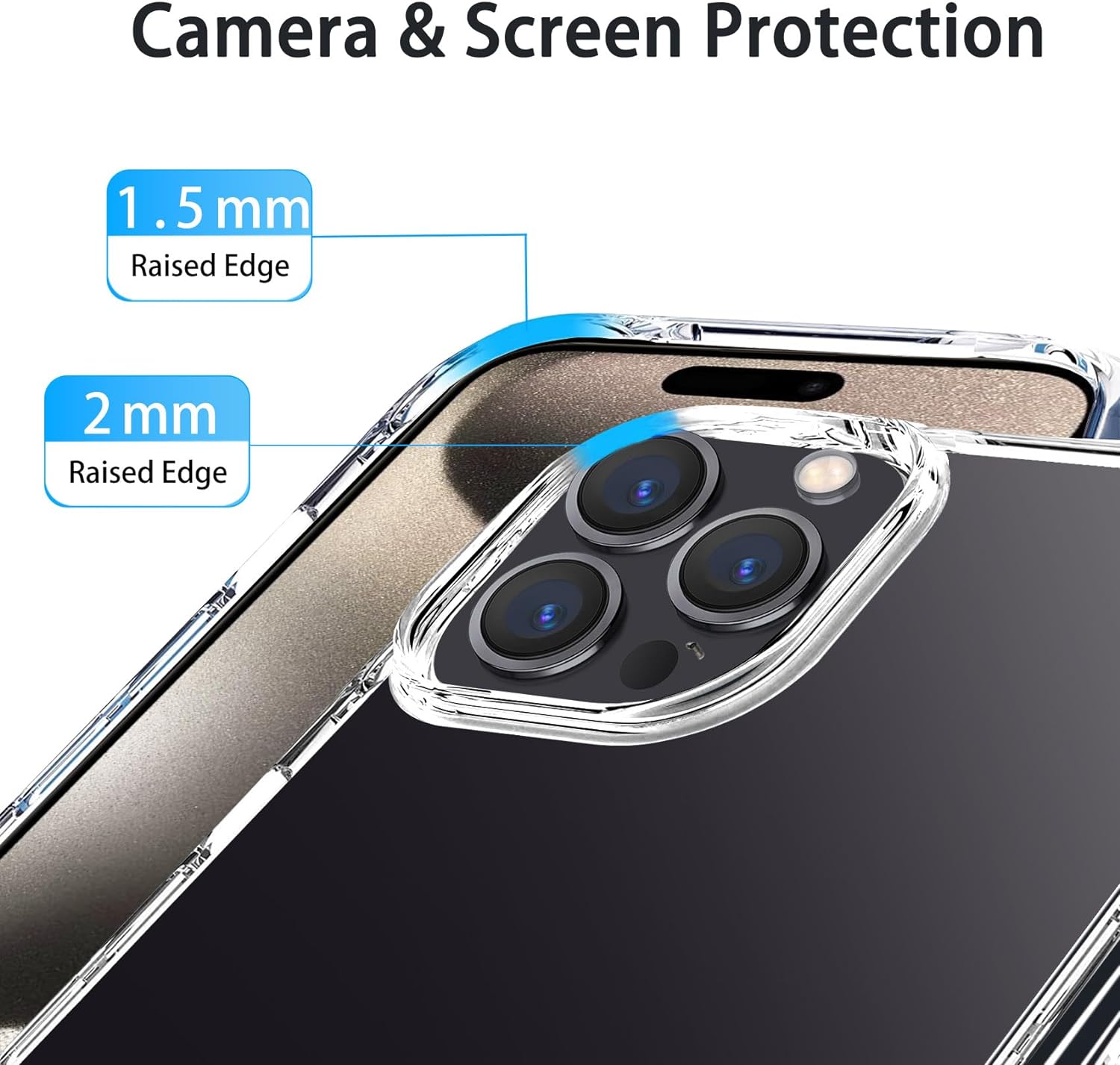 JJGoo Compatible con iPhone 15 Pro Max Funda transparente, transparente a prueba de golpes, delgada, antiarañazos, carcasa protectora trasera de