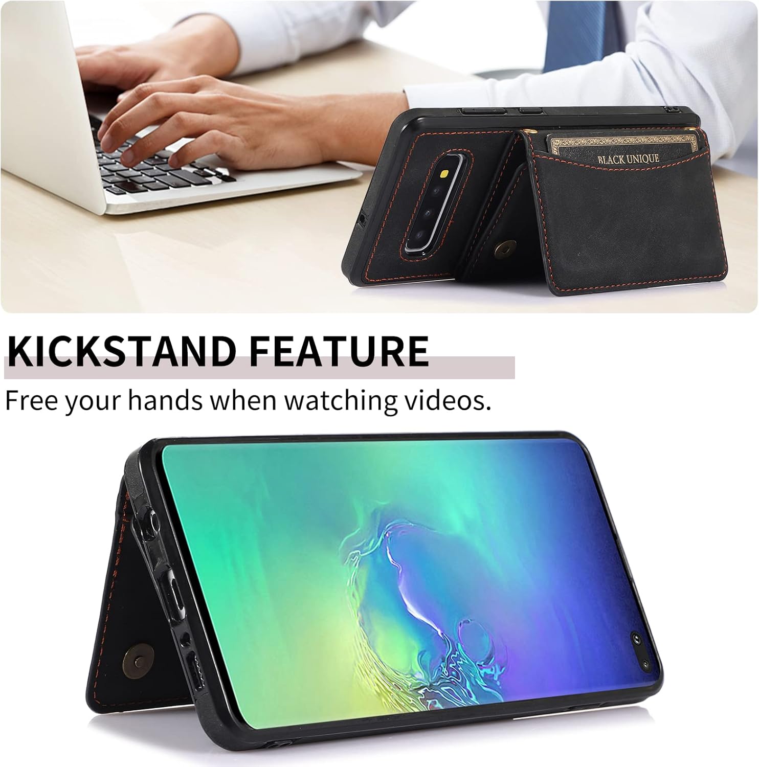 Asuwish Funda de teléfono para Samsung Galaxy S10 con protector de pantalla de vidrio templado y soporte de tarjeta de crédito de piel sintética,