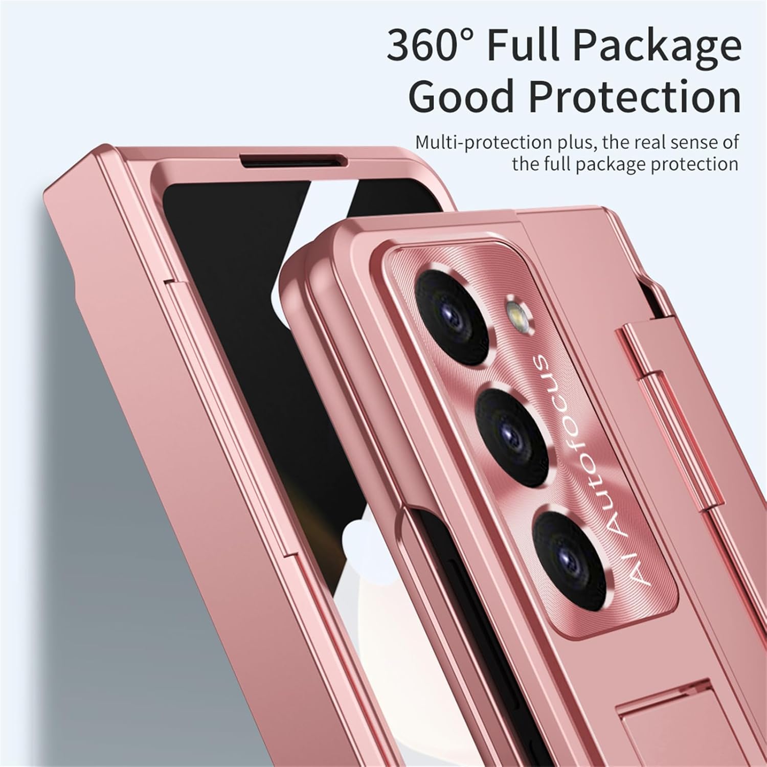 Funda para Samsung Galaxy Z Fold 5 2023, carcasa de una pieza Z Fold5 con función atril y protector de pantalla, protección completa (oro rosa)