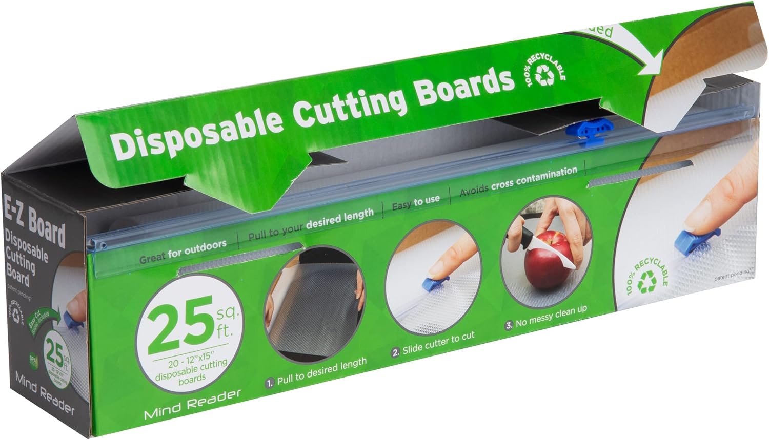 E-Z Board – Juego de 3 tablas de cortar de plástico desechables, 25 pies cuadrados, fácil de limpiar y de usar conveniente, ideal para acampar,