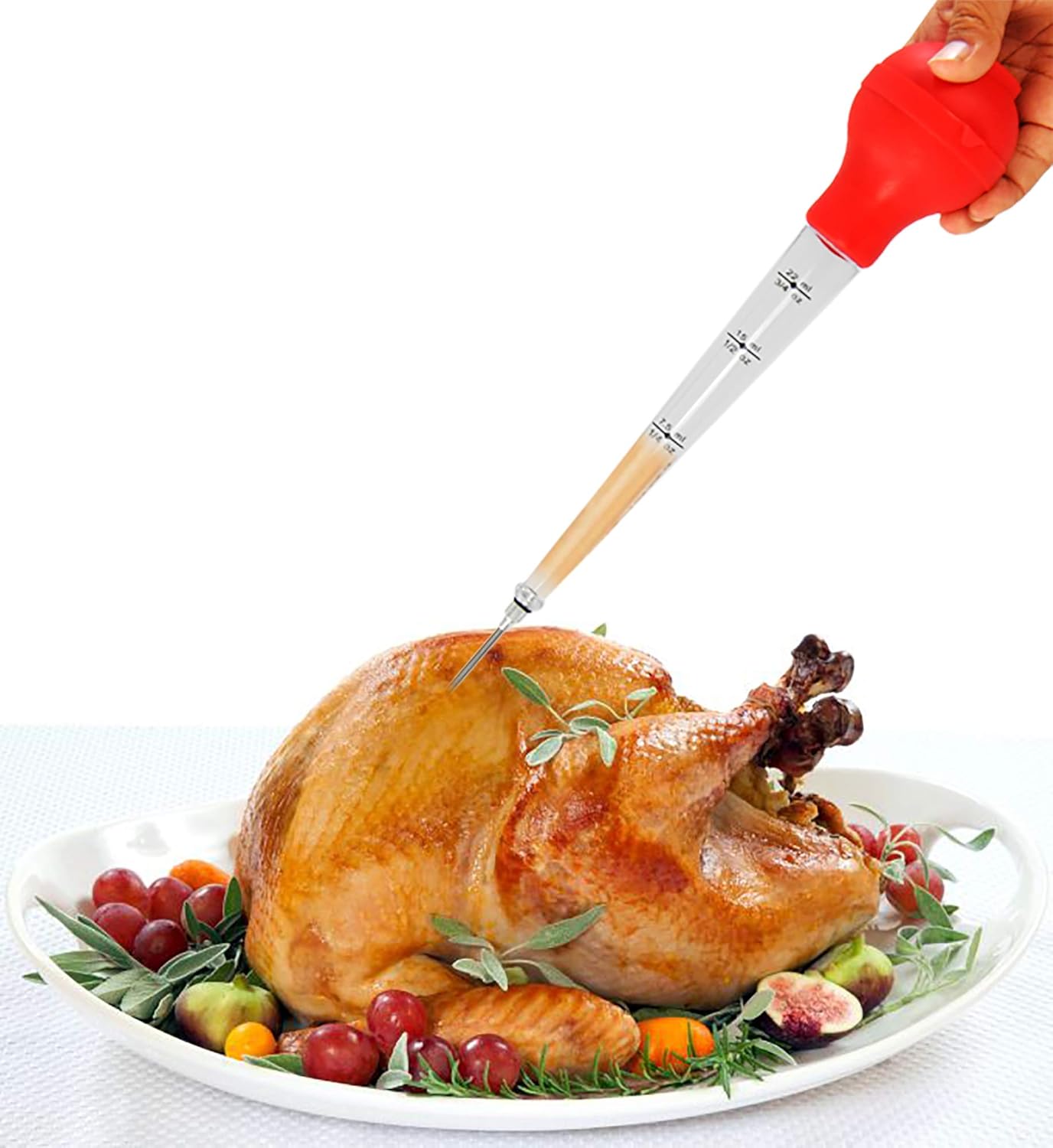 HOME-X Baster de silicona para alimentos con aguja intercambiable y cepillo para salsa, cepillo de limpieza incluido, 11 pulgadas de largo x 3
