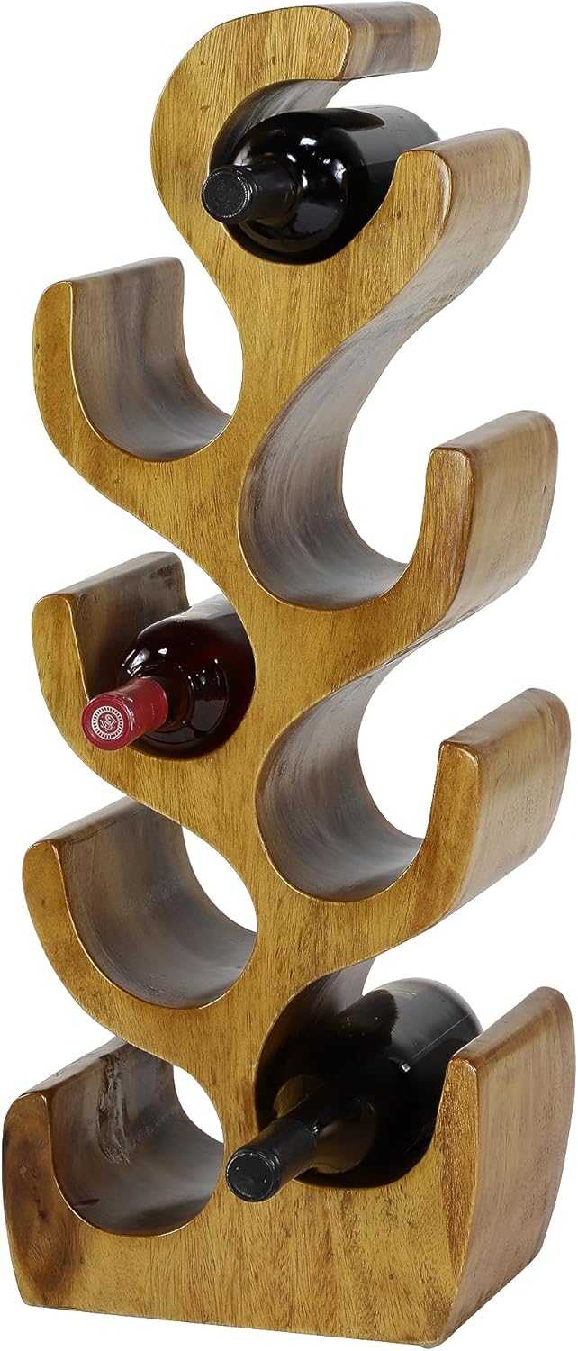 Deco 79 Estante para vino con 8 botellas con forma de árbol de madera de teca, 11 x 7 x 28 pulgadas, marrón