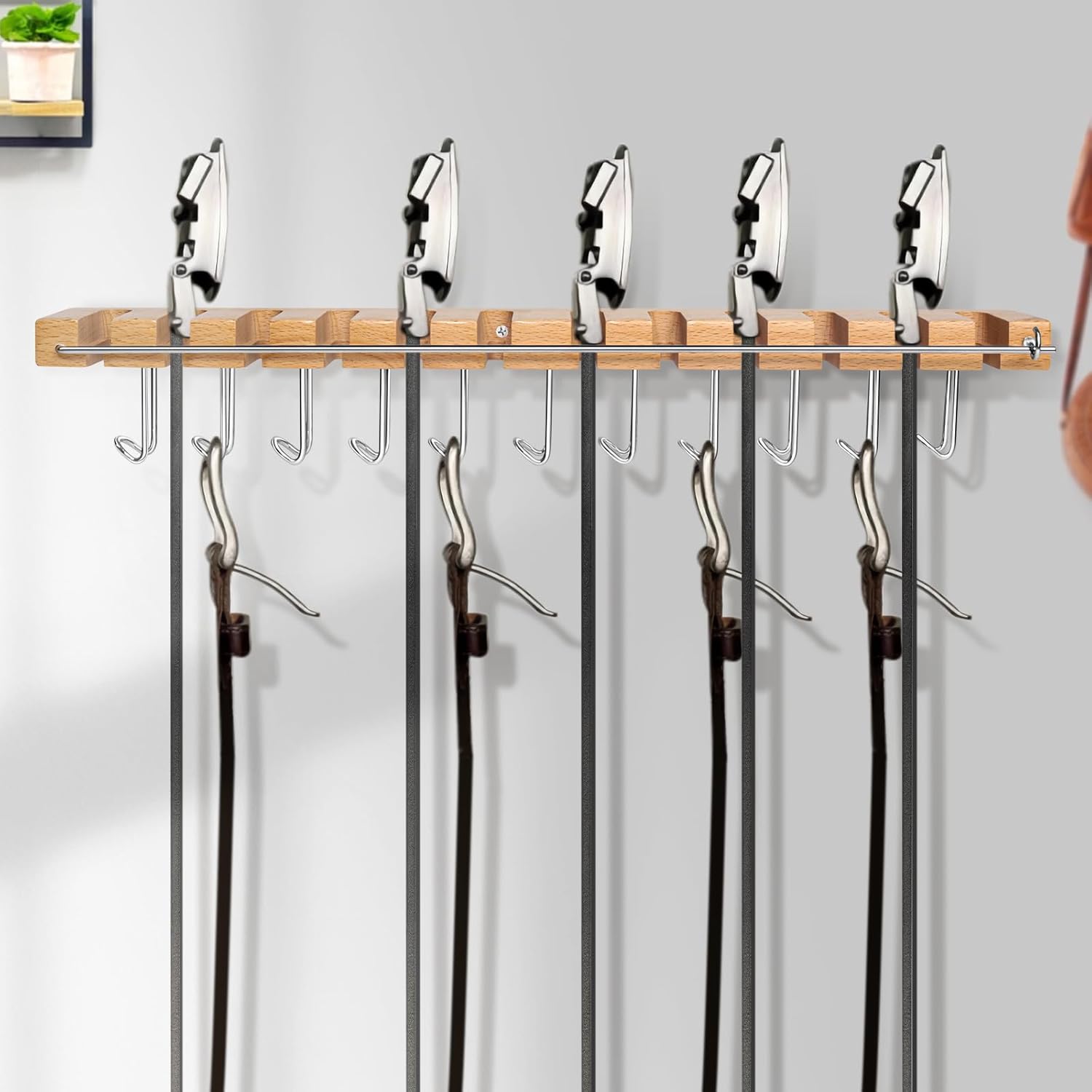 Percha para cinturón para armario, para evitar caídas y soporte de pared para cinturón de madera, sostiene 23 cinturones, soporte para cinturón para