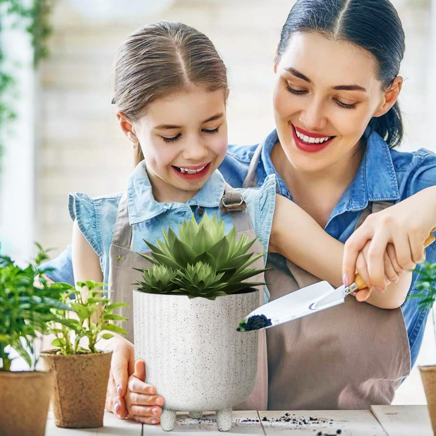 Maceta de 10 pulgadas con agujeros de drenaje, macetas modernas para plantar, macetas grandes de pie para decoración de interiores y exteriores,