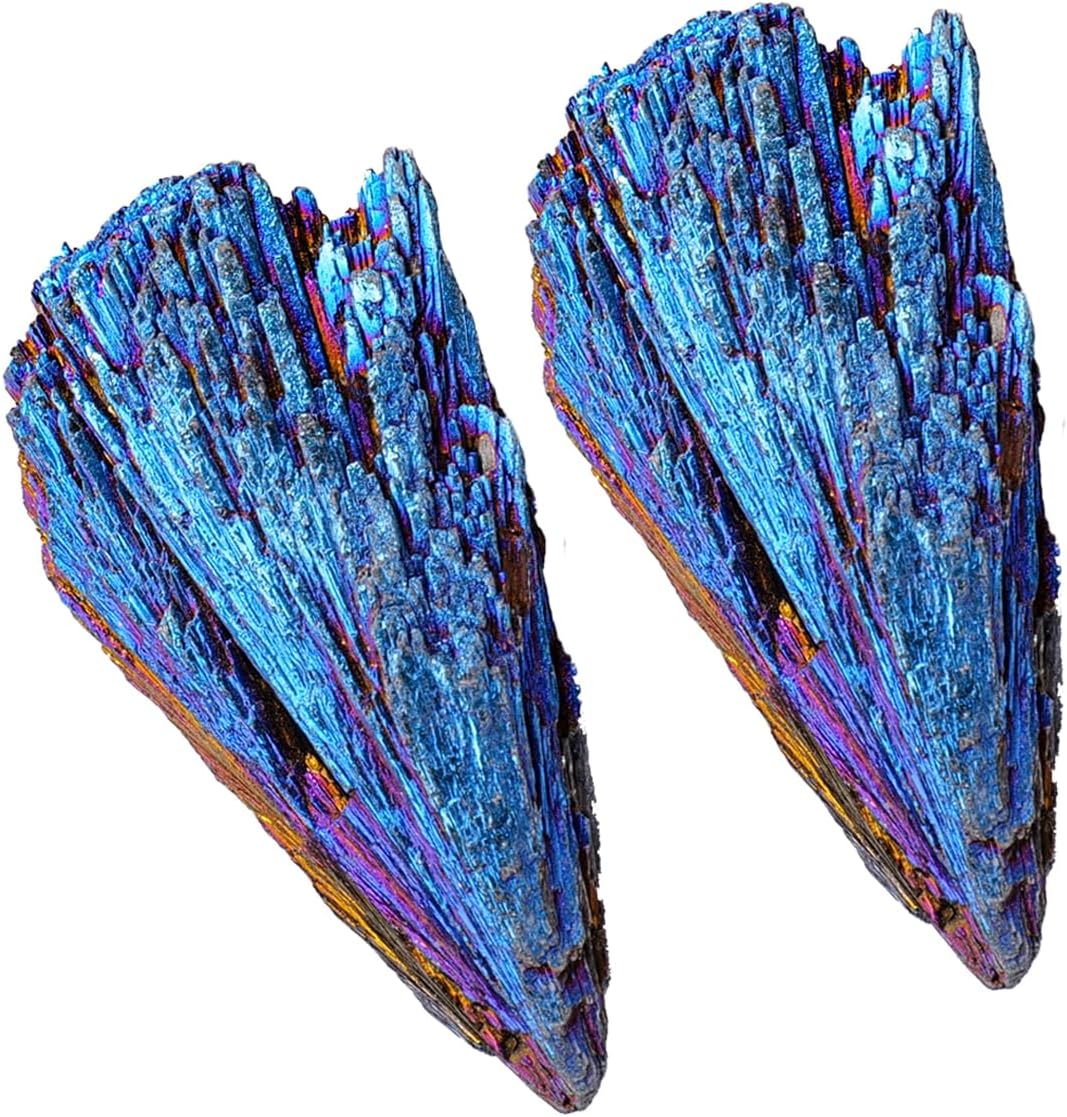 Natural Healing Black Tourmaline Raw Stone 2PCS Electroplate Blue Flame Irregular Forma de Pluma Protección Purificación Meditación Eliminación
