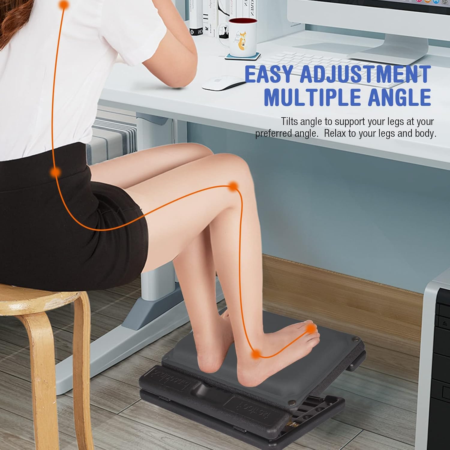 Reposapiés para debajo del escritorio en el trabajo, altura ajustable de 4 niveles, reposapiés plegable ergonómico para oficina, juegos,
