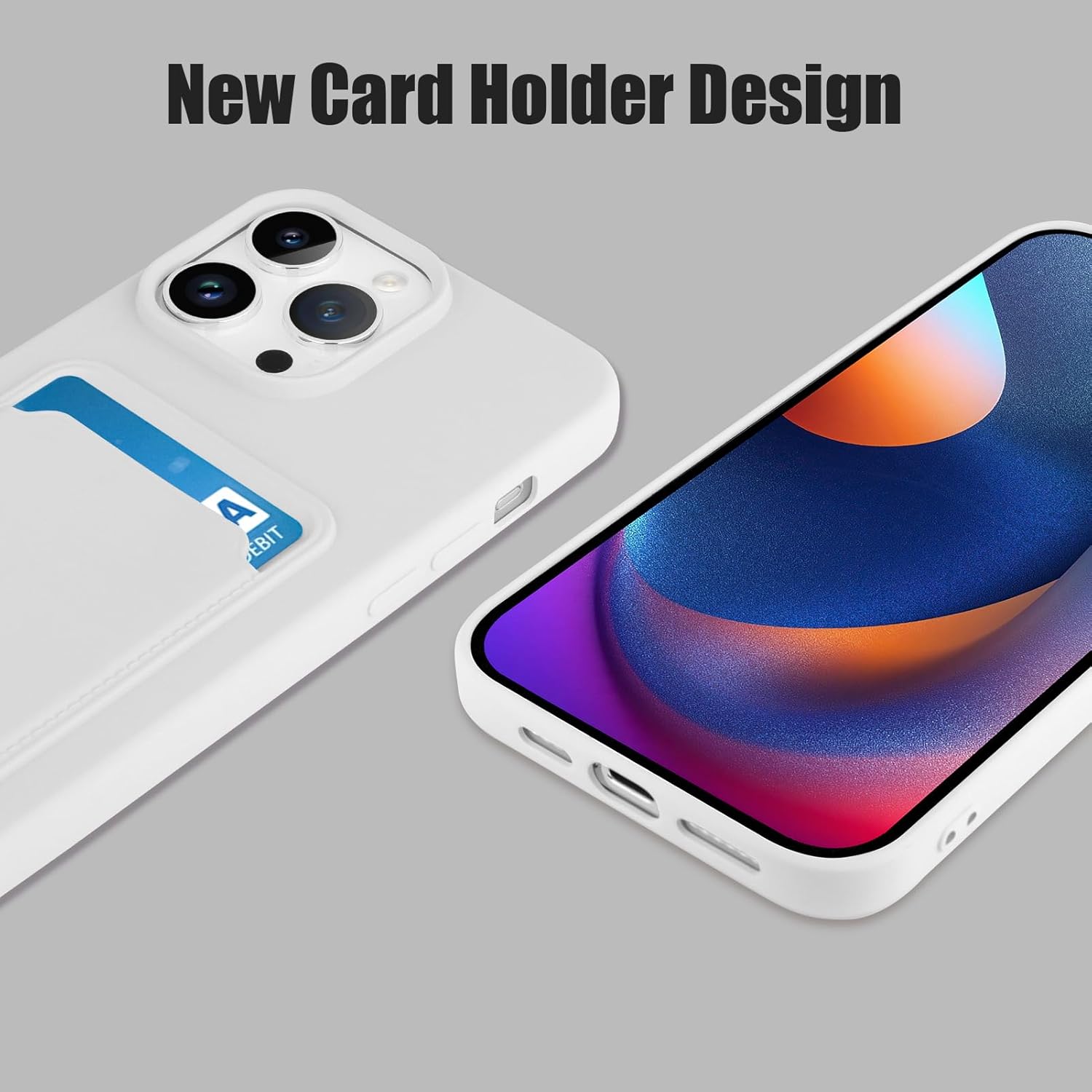 MZELQ Funda de silicona compatible con iPhone 15 Pro Max, funda protectora para cámara con tarjetero + protector de pantalla, funda con ranura para