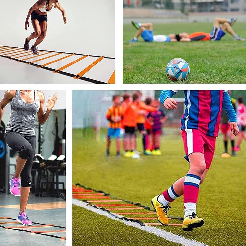 Juego de entrenamiento de velocidad y agilidad incluye 4 obstáculos ajustables, 1 paracaídas de resistencia, 1 escalera de agilidad, 4 estacas de