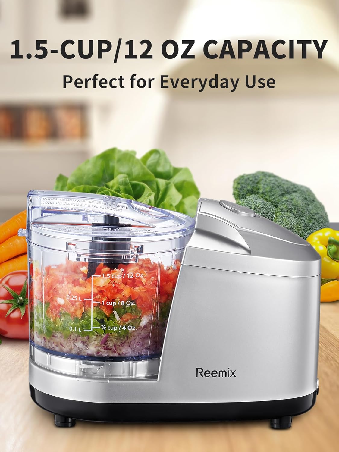 Picadora eléctrica de alimentos de un solo toque de 1.5 tazas, mini procesador de alimentos de 100 W, mezcla, pica, pica y mezcla verduras, frutas,