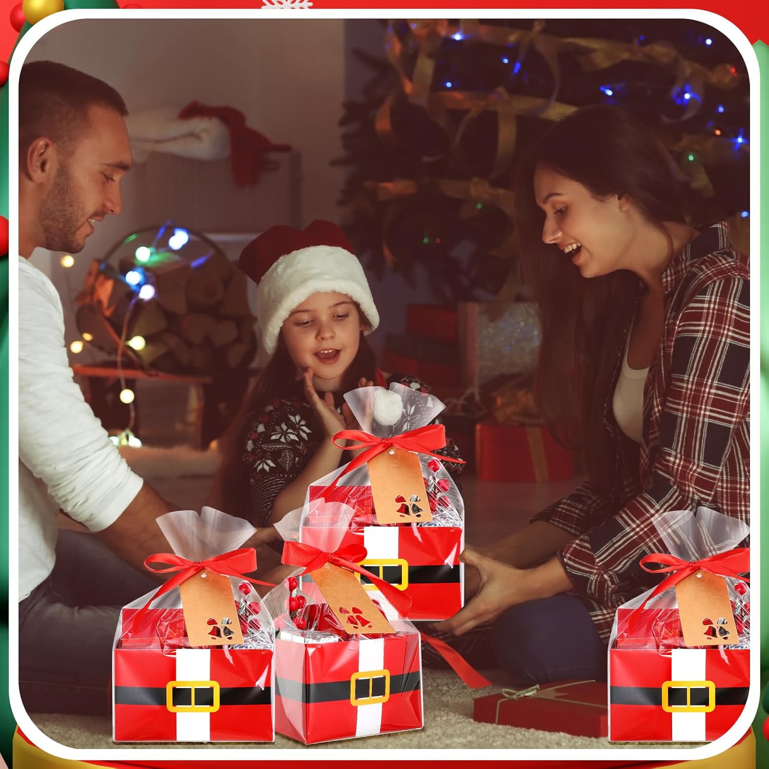 Fuutreo 30 cestas vacías de regalo de Papá Noel con cesta de celofán, bolsas de cintas, etiquetas de regalo de Navidad, cesta de regalo vacía a
