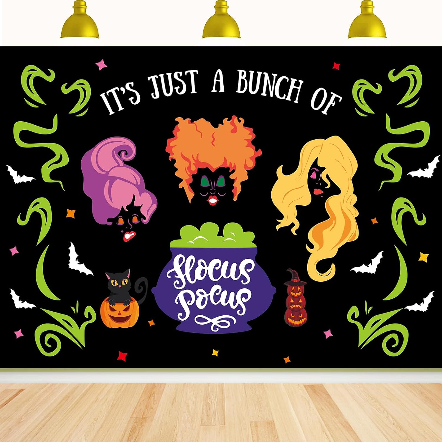 Telón de fondo de bruja de Halloween, 7 x 5 pies, telón de fondo de hermanas de bruja de Halloween, pancarta de brujas Hocus Pocus, telón de fondo
