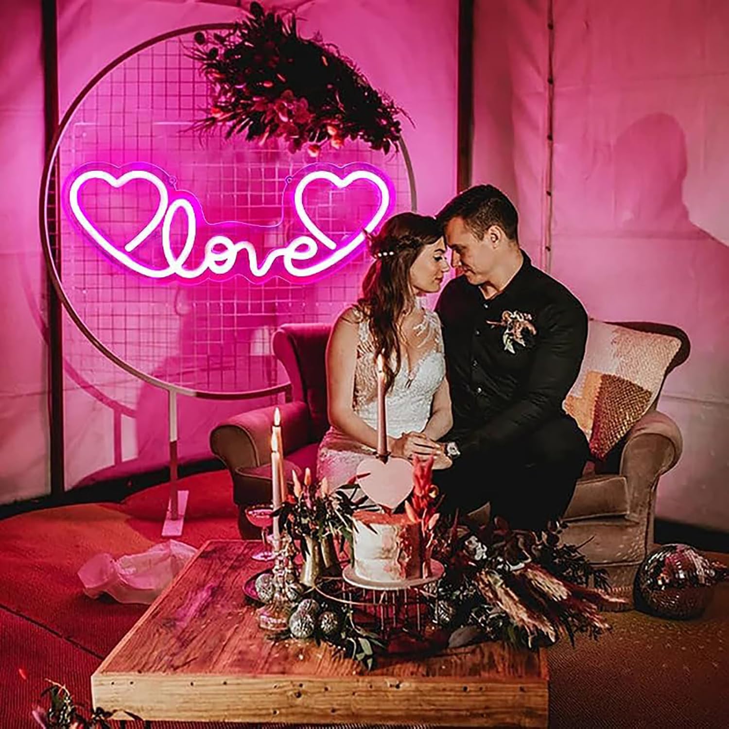 Letrero de neón LED rosa con corazón de amor para boda, proponer matrimonio, día de la madre, día de San Valentín, decoración de pared, regulable,