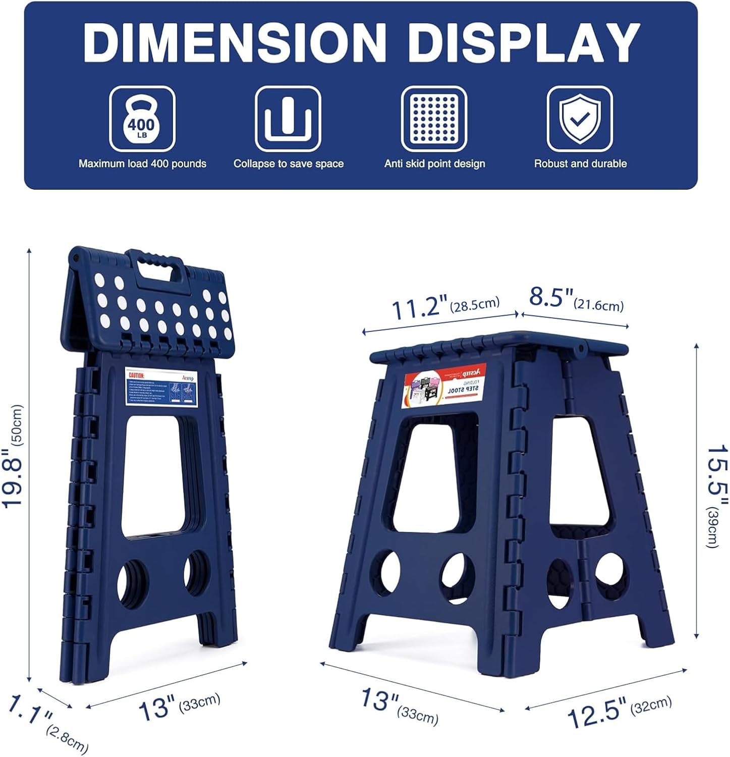 ACSTEP Taburete plegable de 16 pulgadas, taburete plegable de plástico resistente para adultos y niños, taburete con asa, taburete plegable adecuado