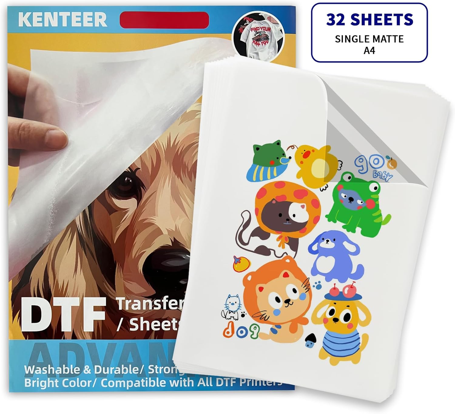 32 hojas de película de transferencia DTF, hojas de pretratamiento transparentes brillantes de una sola cara, papel de transferencia de calor PET