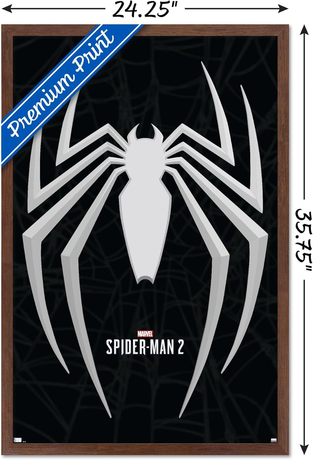 Trends International Marvel’s Spider-Man 2 – Póster de pared con icono de Peter Parker, 22.37 x 34.00 pulgadas, versión enmarcada de caoba