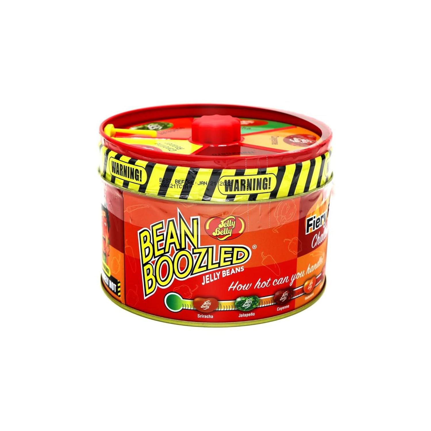 Ultimate Spicy Jelly Bean Challenge and Spinner Tin, cinco caramelos masticables extremadamente calientes con 3 bolsas de caramelo de repuesto,