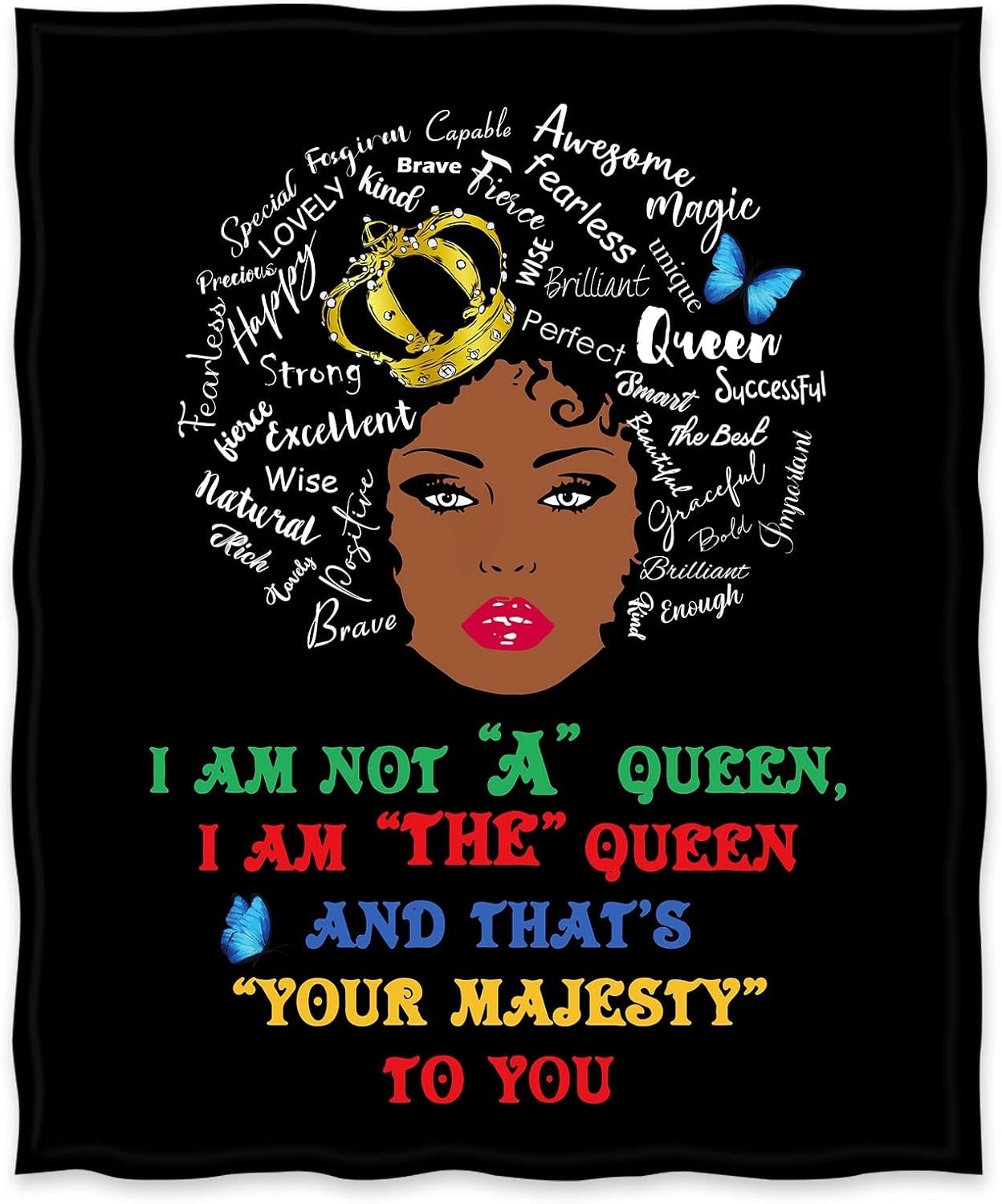 Jekeno Manta con estampado de niña negra afroamericana con texto en inglés “I AM The Queen”, regalos para mujeres, niños, niñas, amigas, decoración