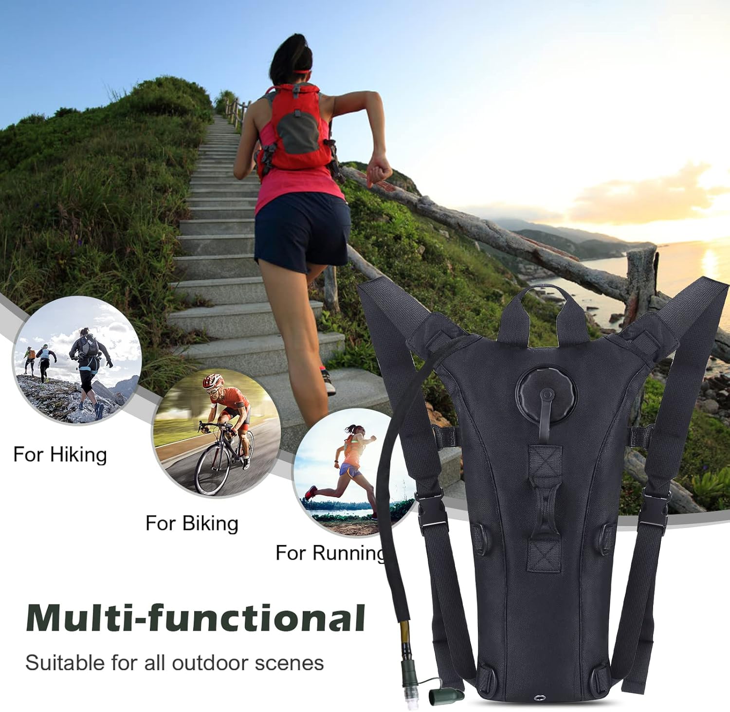 Mochila de hidratación con vejiga de 3 litros, bolsa de agua táctica para senderismo, ciclismo, correr, caminar y escalar