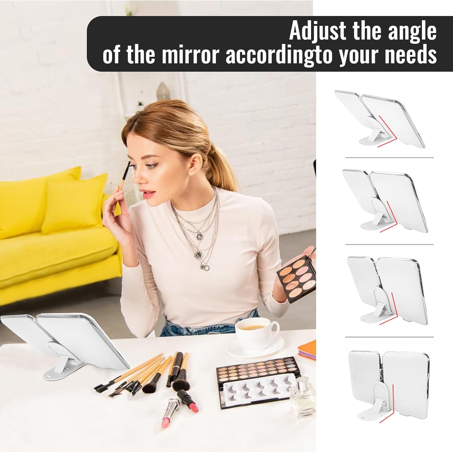 Omobolanle Espejo de maquillaje de viaje con luces, espejo de escritorio con luz, espejo de aumento 5X con soporte, luces de apagado automático,