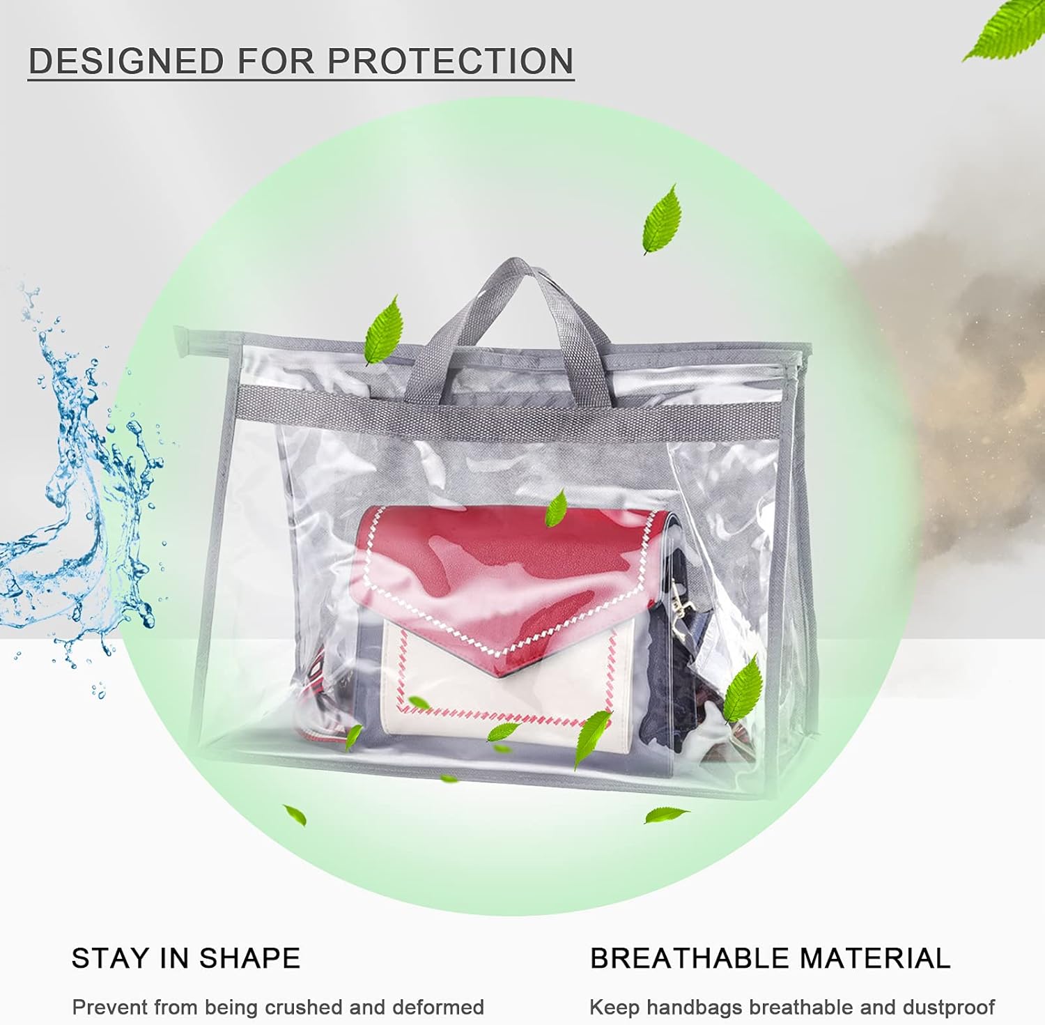 LASZOLA – 10 bolsas transparentes para almacenamiento de bolsas, bolsa de almacenamiento transparente con cremallera y asa para estante de armario,