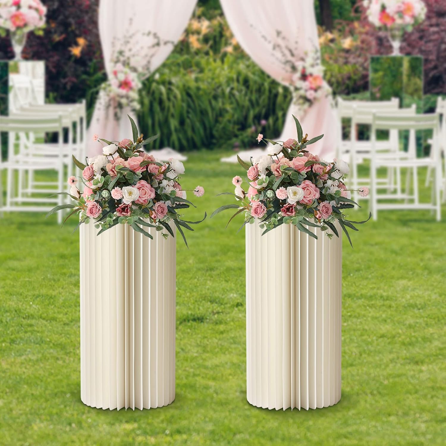 Wedding Centerpieces Cardboard Vases, Foldable Columns Display with PVC Lid, Flower Vase Flowers Stand Table Cylinder for Wedding Party Garden
