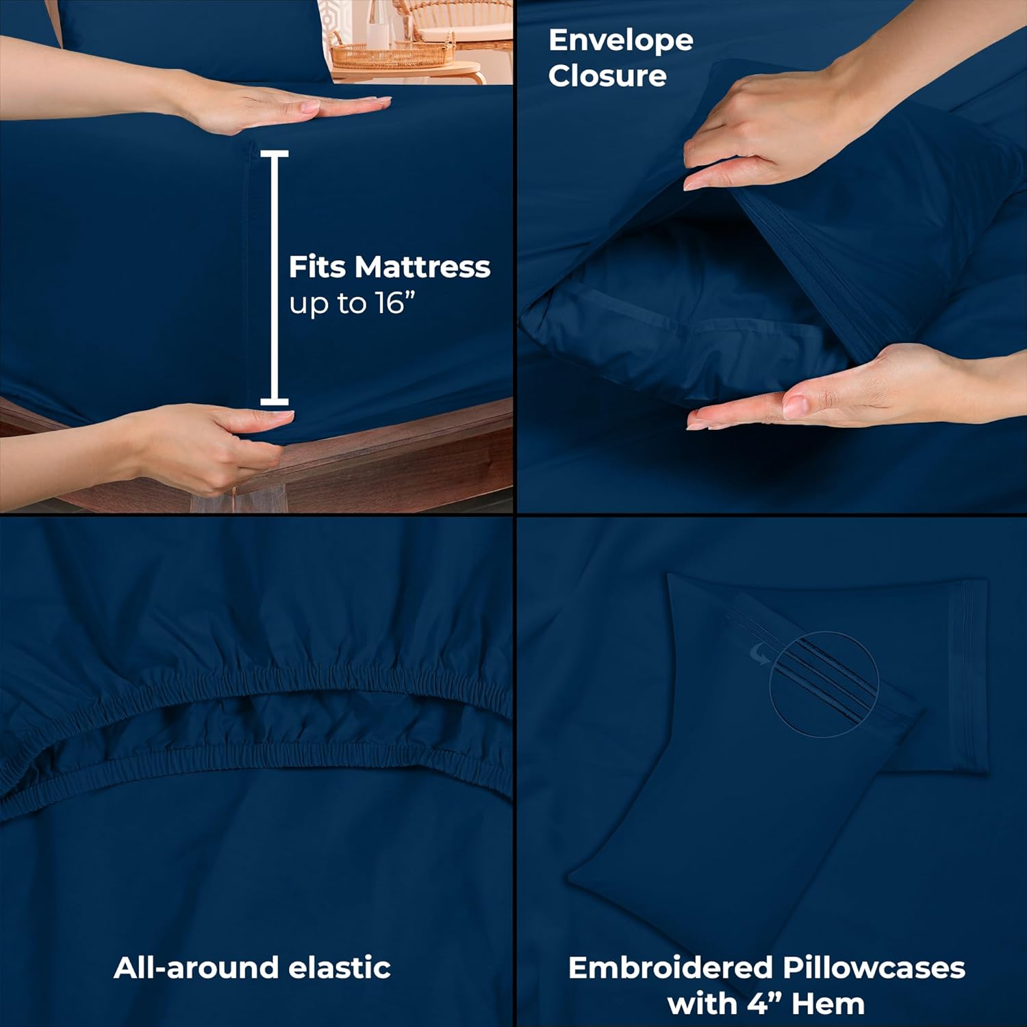 ROYALE LINENS – Sábanas California King de 4 piezas – Ropa de cama de microfibra cepillada 1800 – 1 sábana bajera, 1 sábana encimera, 2 fundas de