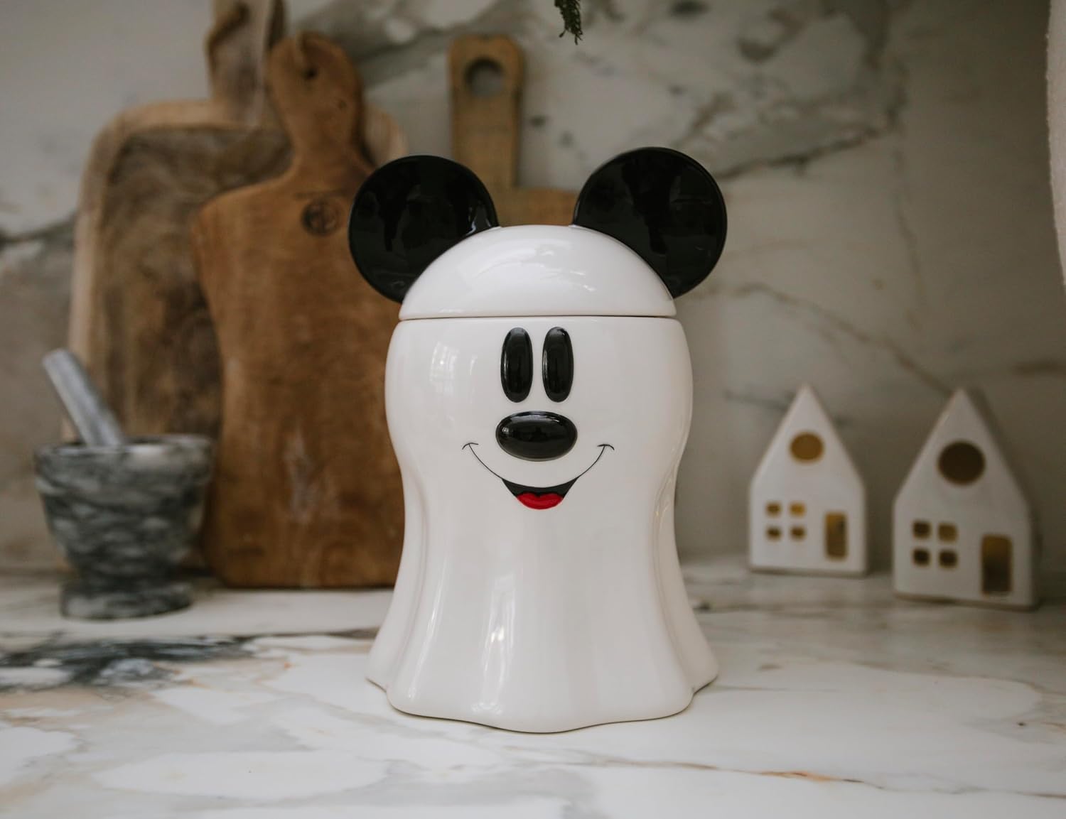 Disney Decoraciones Mickey Mouse Ghost Cookie and Candy Jar  Lindo regalo de cerámica para inauguración de la casa para hombres, mujeres y niños