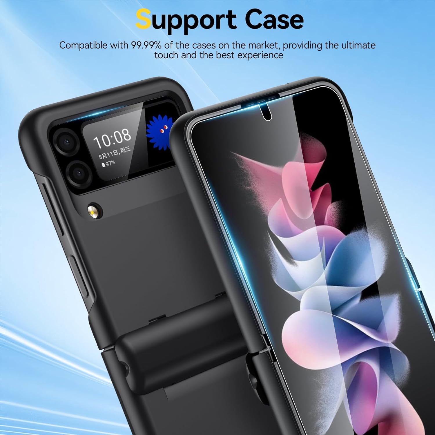 Vizvera Paquete de 2 protectores de pantalla para Galaxy Z Flip 3, película EPU + 2 unidades Flip 3 película flexible de pantalla interna HD